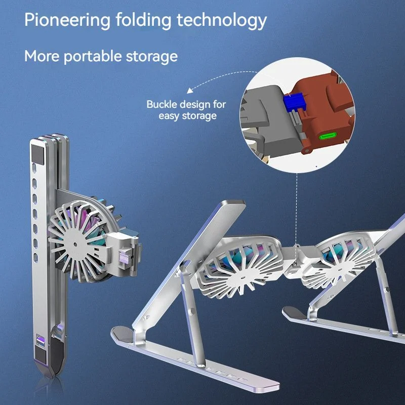 Aluminum Cooling Laptop Stand Adjustable Angle Folding Tablet Holder With Mute Cooling Fan For MacBook Air Pro Notebook Computer