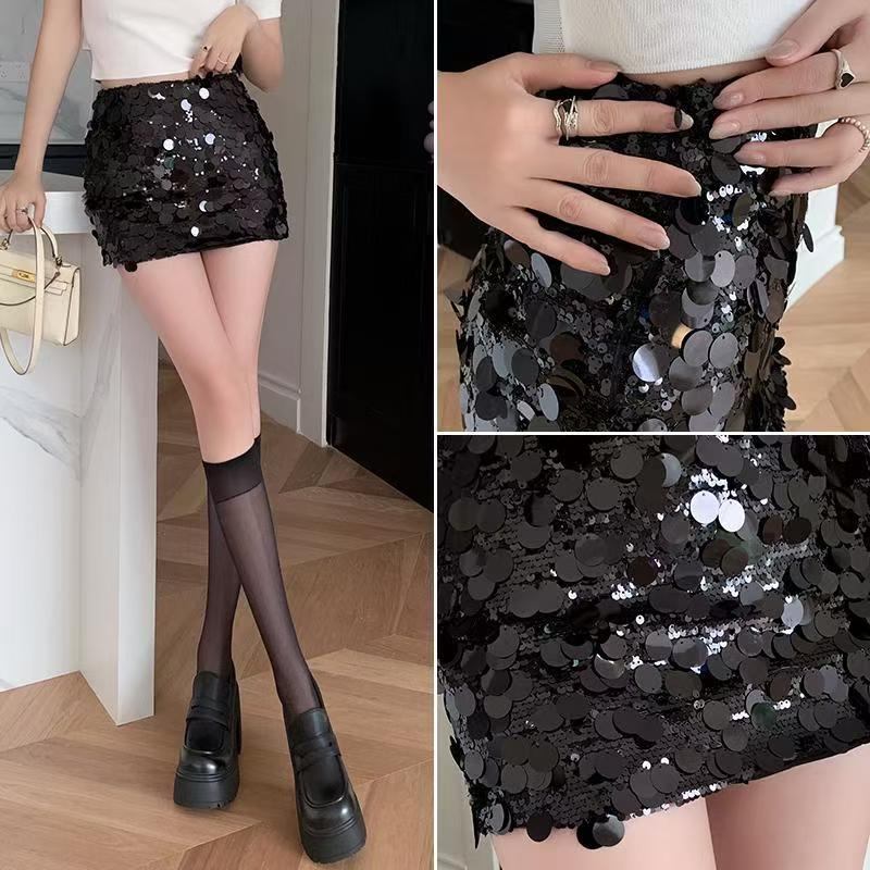 2023 New Sequin Wrapped Hip Mini Sexy Short Skirt Women, shiny high-waist design, slim fit to show body curve, suitable for party, club, night out and daily casual wear, stylish and eye-catching