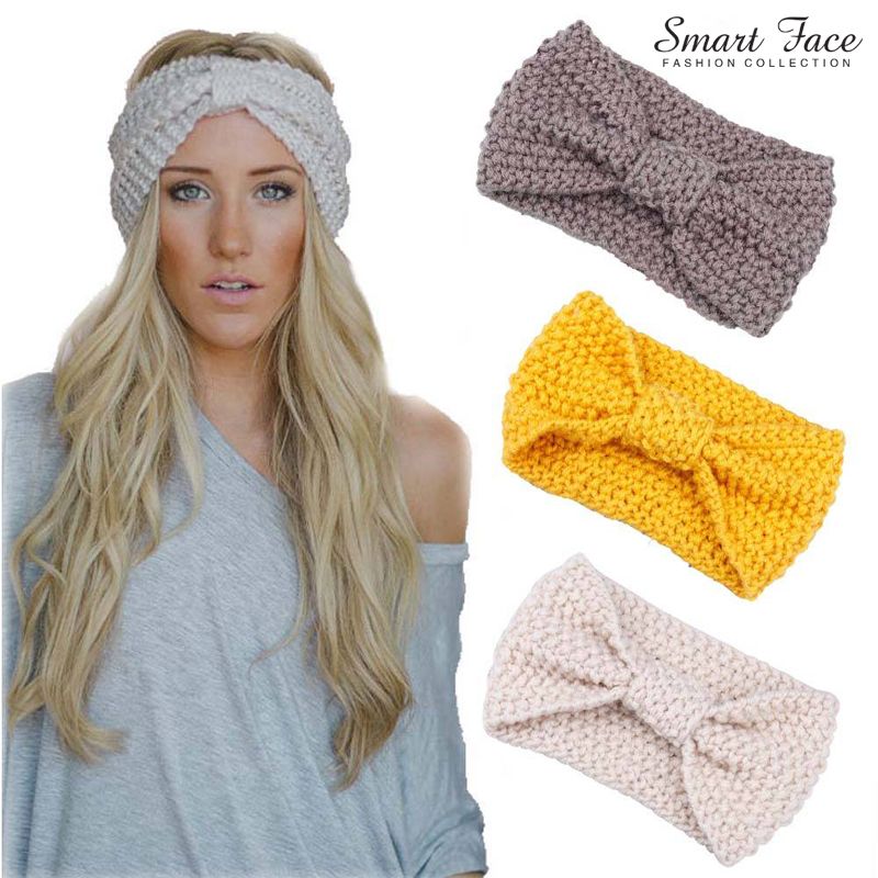 Women Warmer Ear Knitted Bow Headbands Hair Bands Wide Stretch Hairbands Turban Headwear Headwraps Lady Fashin Hair Accessories