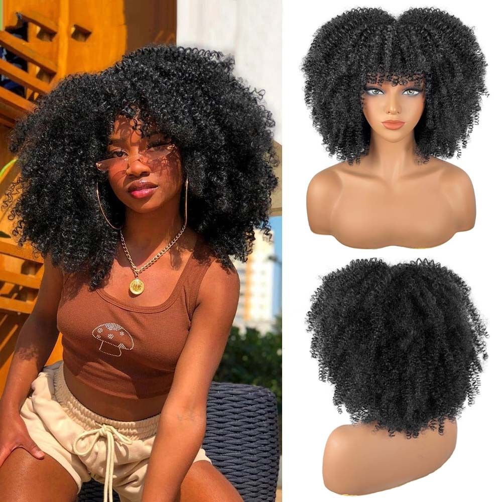 Super Fluffy Short Kinky Curly Wig - Natural Afro Look for Black Women, Easy Care Heat Resistant Synthetic Hair