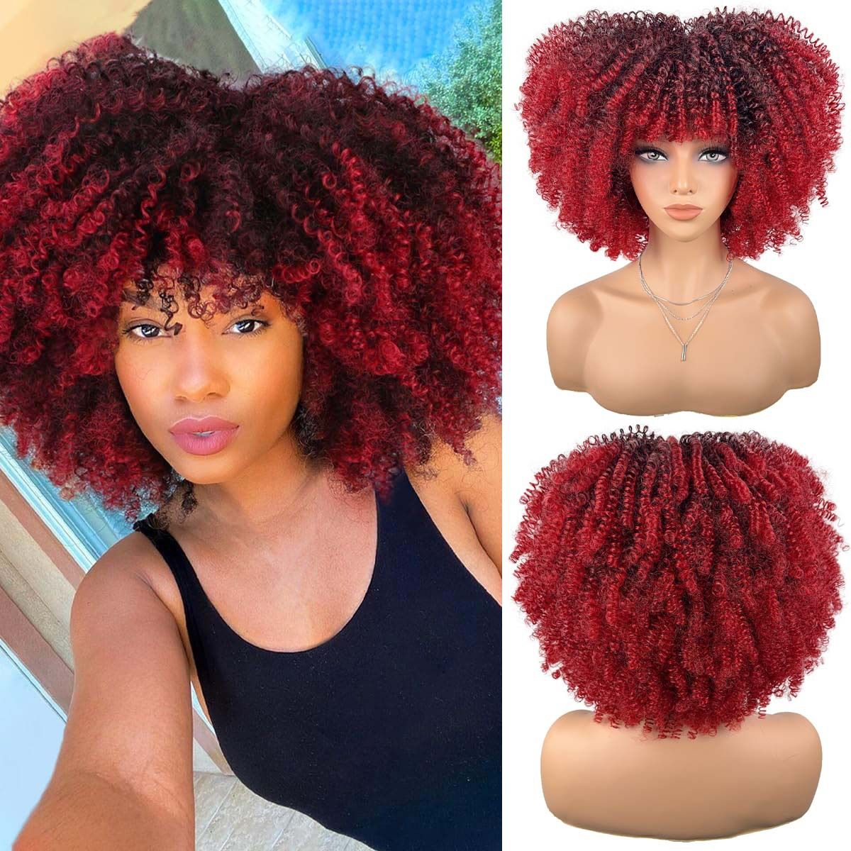Super Fluffy Short Kinky Curly Wig - Natural Afro Look for Black Women, Easy Care Heat Resistant Synthetic Hair