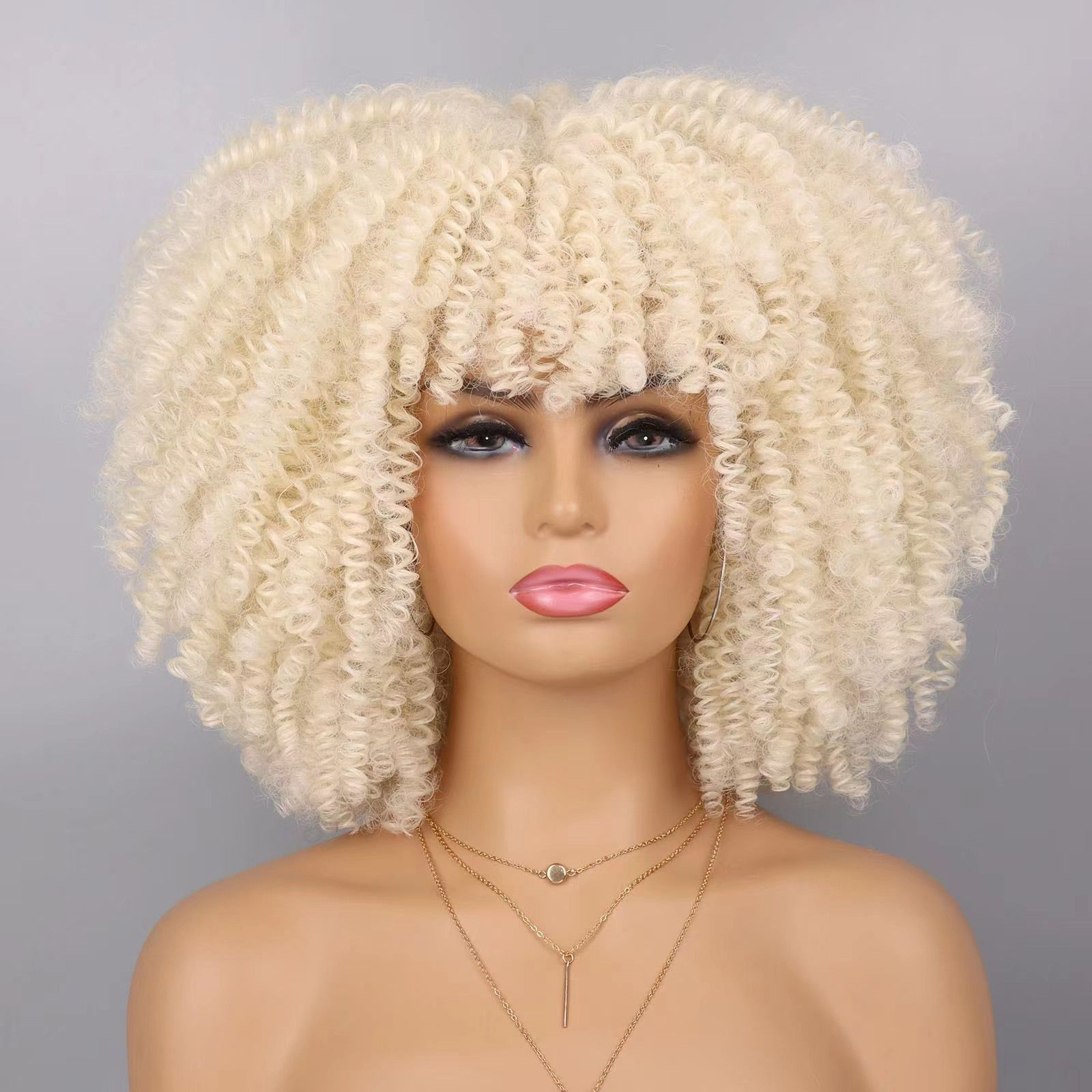 Super Fluffy Short Kinky Curly Wig - Natural Afro Look for Black Women, Easy Care Heat Resistant Synthetic Hair