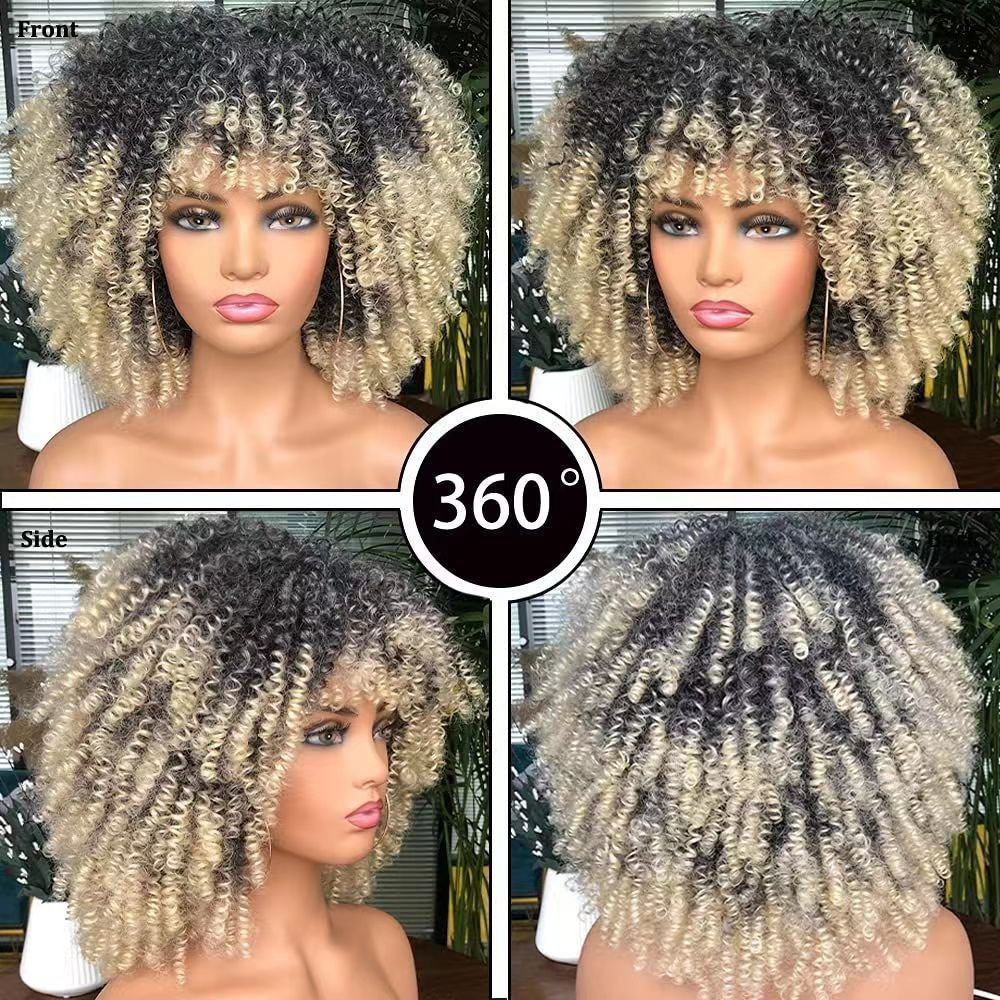Super Fluffy Short Kinky Curly Wig - Natural Afro Look for Black Women, Easy Care Heat Resistant Synthetic Hair