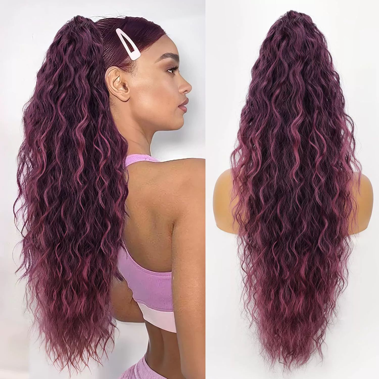 Clip-in Kinky Coily Pony Wig - Voluminous Cornrow Synthetic Hair for Black Women | 18" Heat Resistant Afro Puff