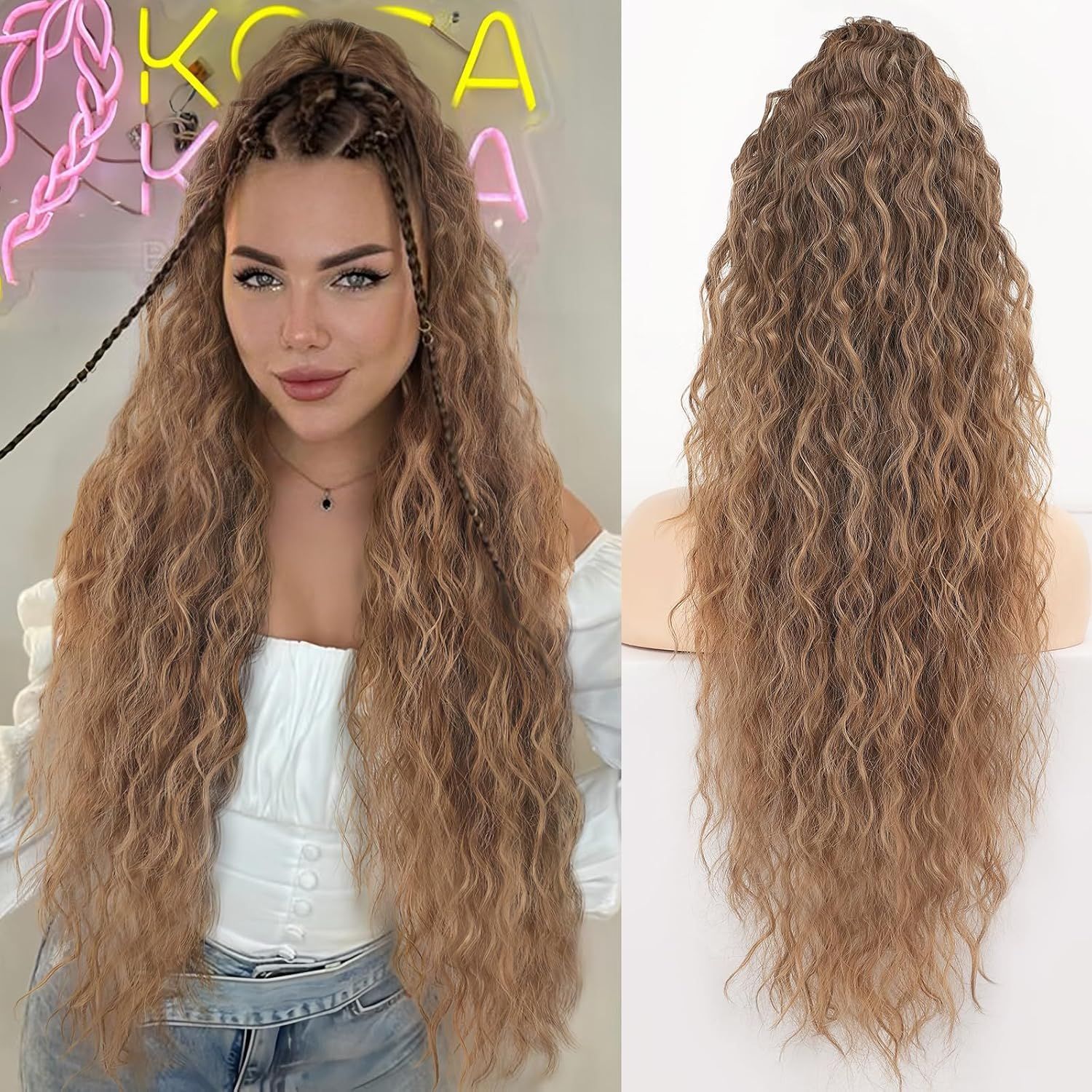 Clip-in Kinky Coily Pony Wig - Voluminous Cornrow Synthetic Hair for Black Women | 18" Heat Resistant Afro Puff