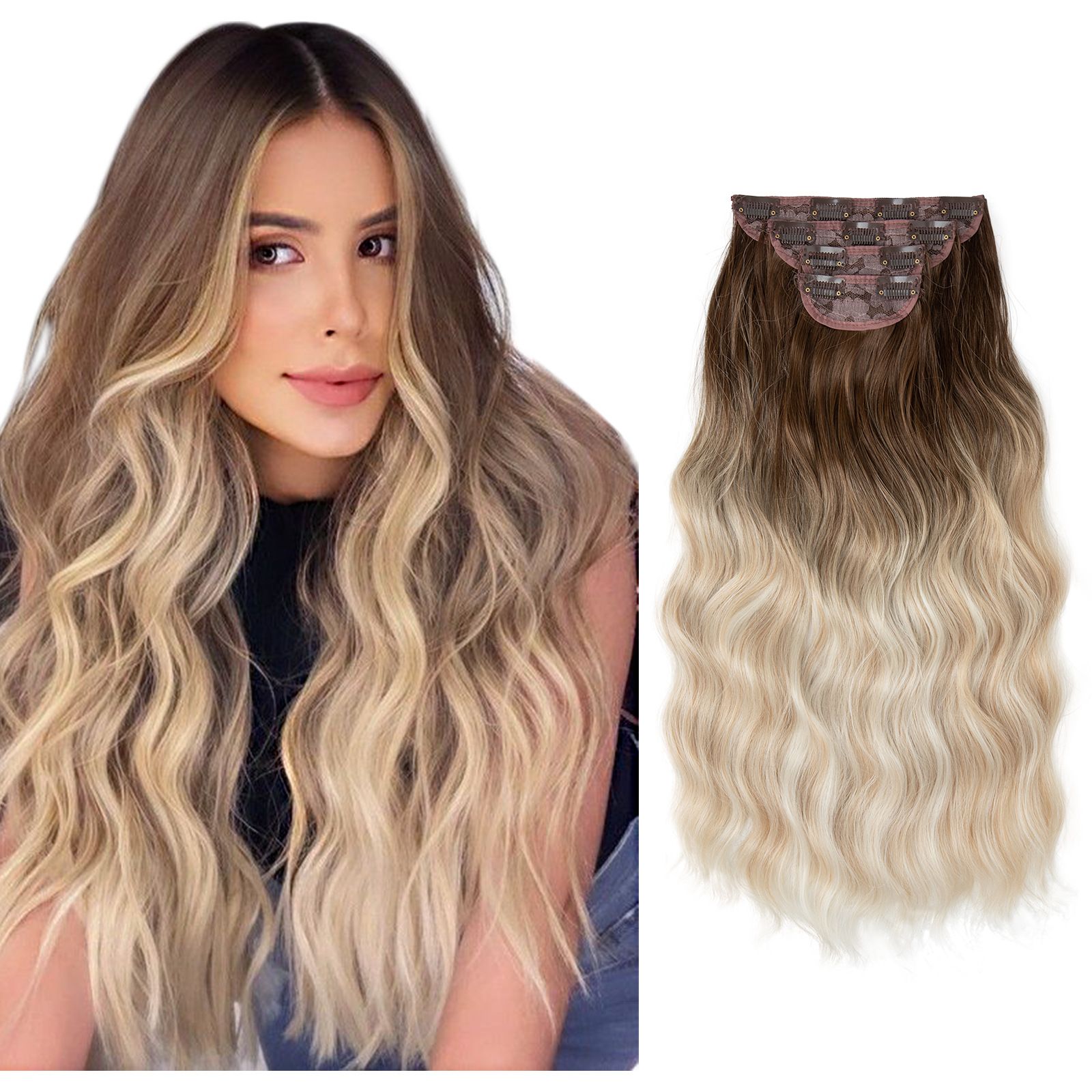 Water Wave Clip-in Hair Extensions - Set for Black Women | Heat Resistant Synthetic Bundles with Seamless Blend