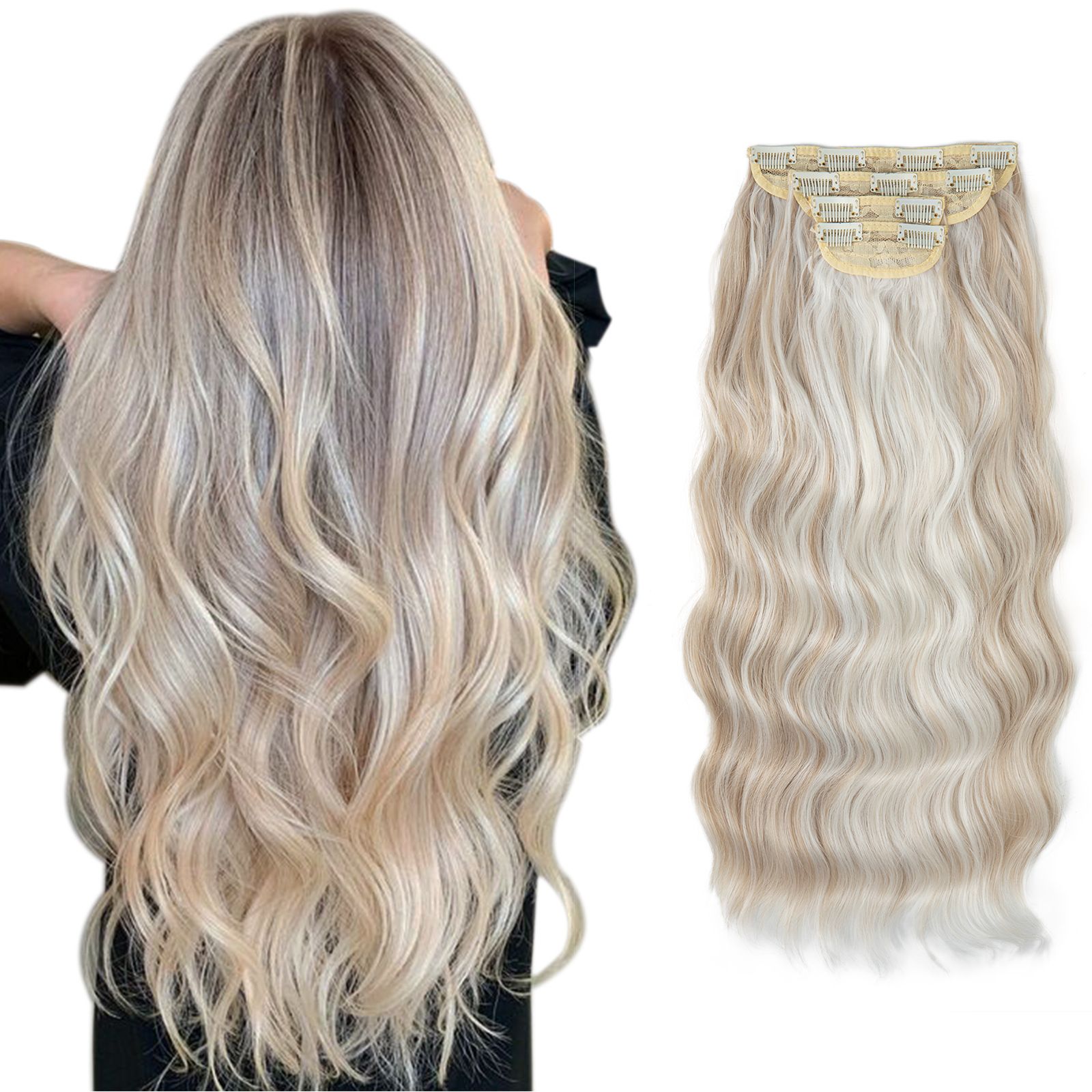 Water Wave Clip-in Hair Extensions - Set for Black Women | Heat Resistant Synthetic Bundles with Seamless Blend