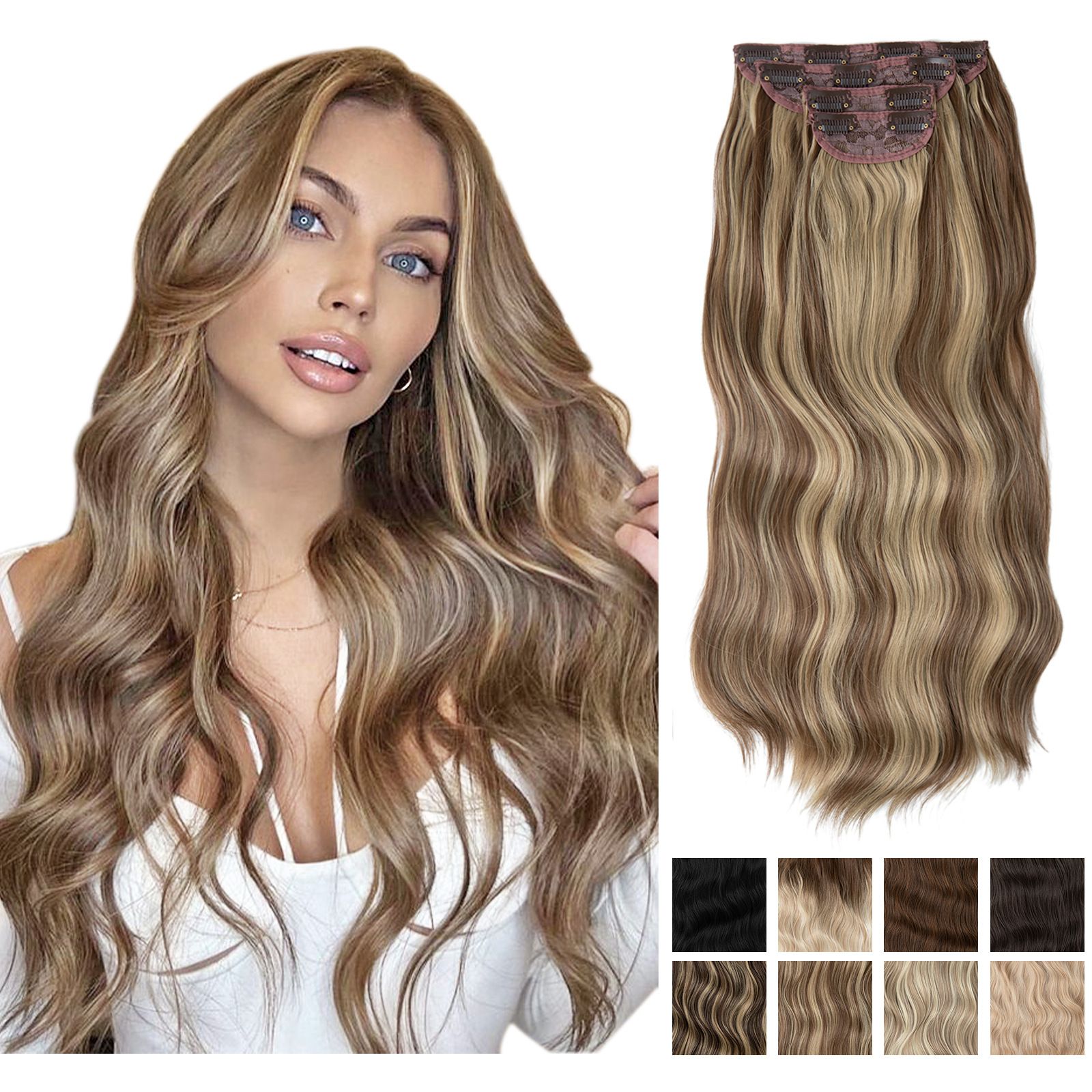 Water Wave Clip-in Hair Extensions - Set for Black Women | Heat Resistant Synthetic Bundles with Seamless Blend