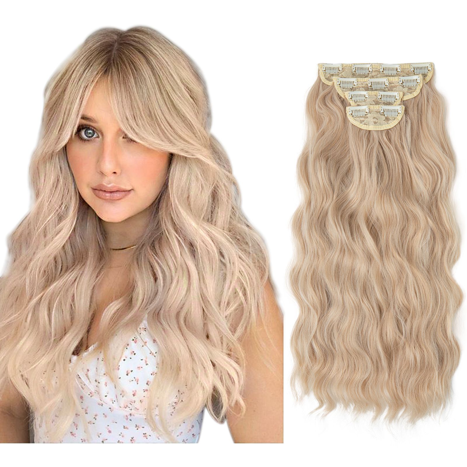Water Wave Clip-in Hair Extensions - Set for Black Women | Heat Resistant Synthetic Bundles with Seamless Blend