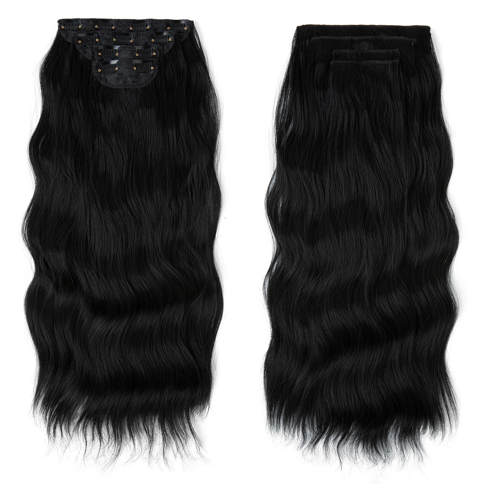 Water Wave Clip-in Hair Extensions - Set for Black Women | Heat Resistant Synthetic Bundles with Seamless Blend