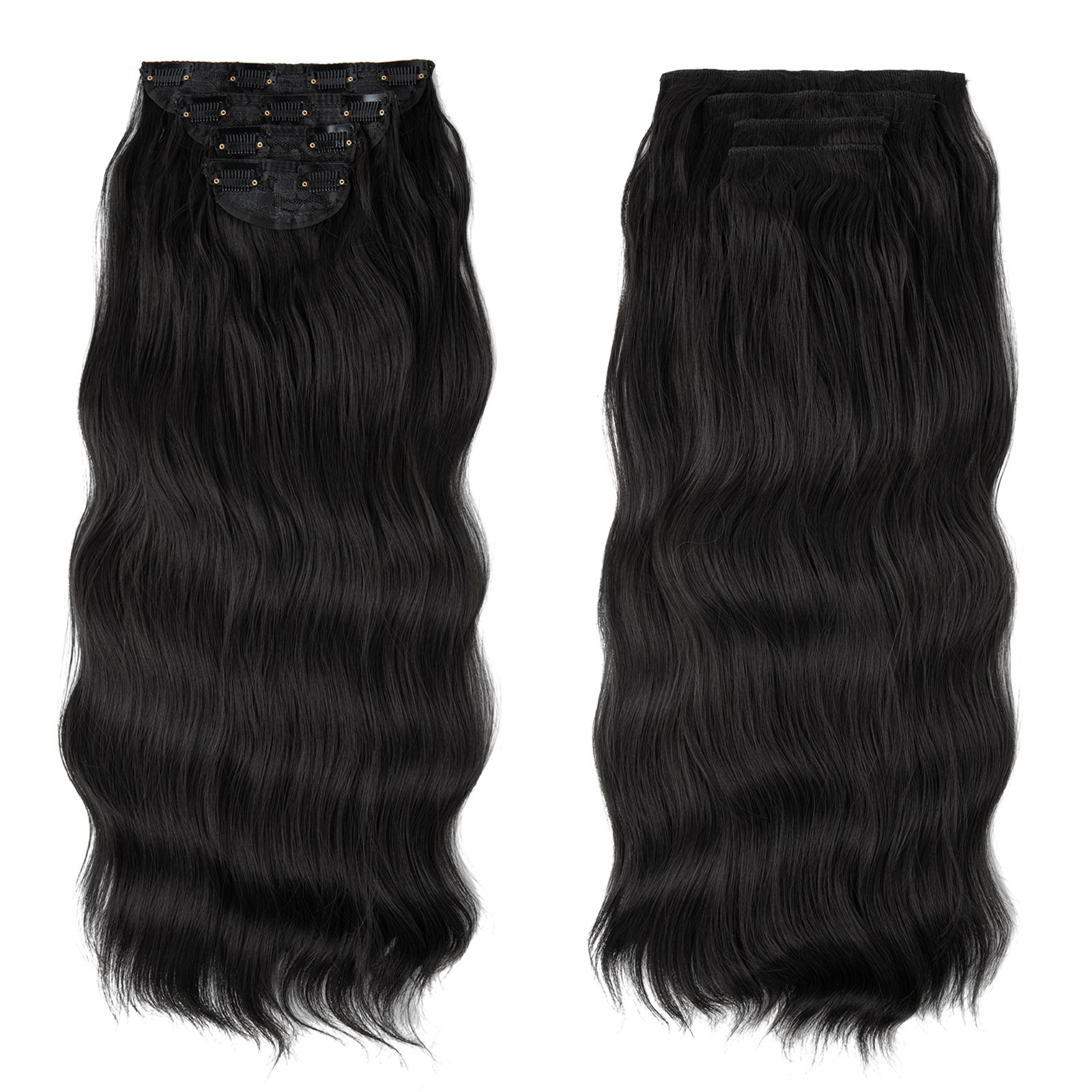 Water Wave Clip-in Hair Extensions - Set for Black Women | Heat Resistant Synthetic Bundles with Seamless Blend