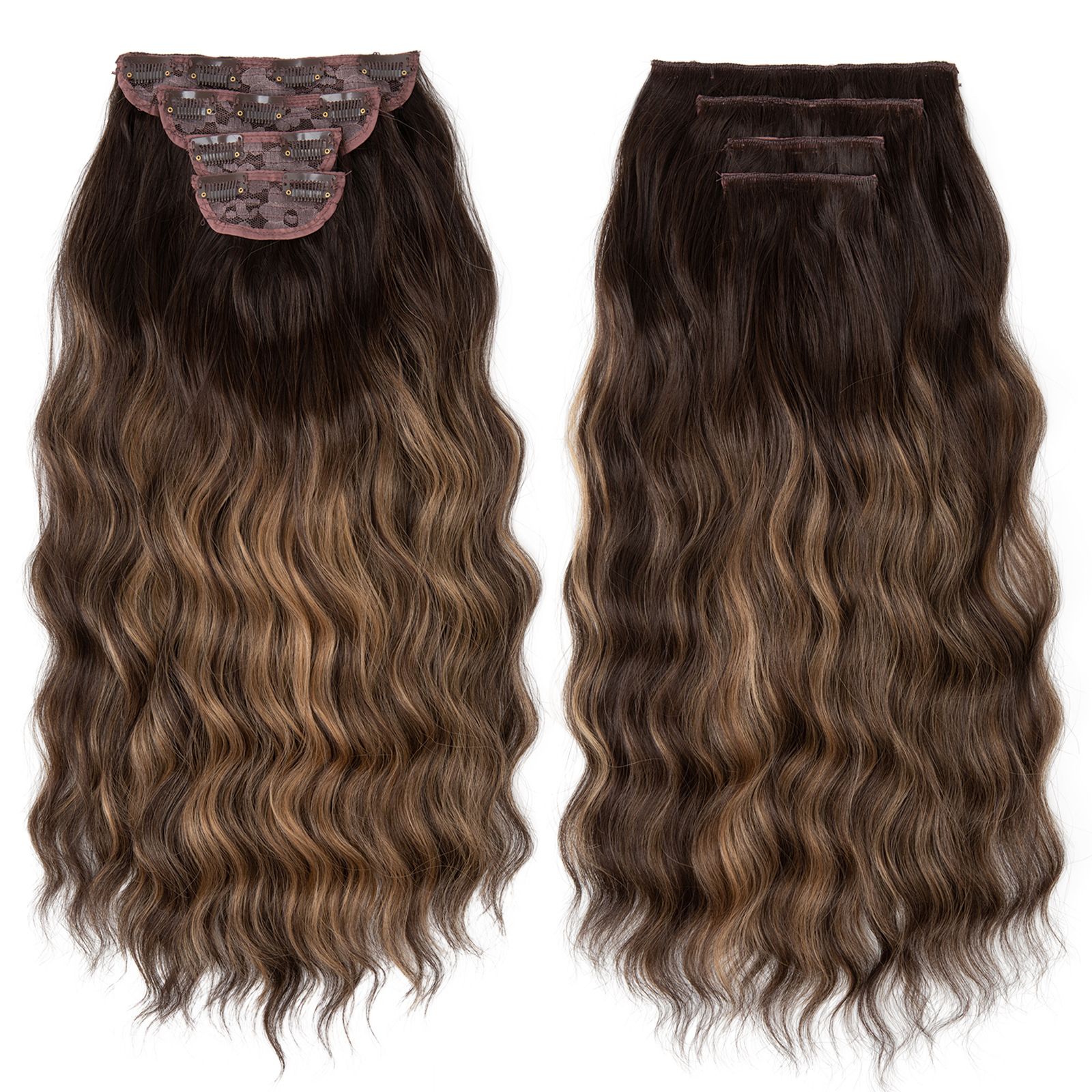 Water Wave Clip-in Hair Extensions - Set for Black Women | Heat Resistant Synthetic Bundles with Seamless Blend