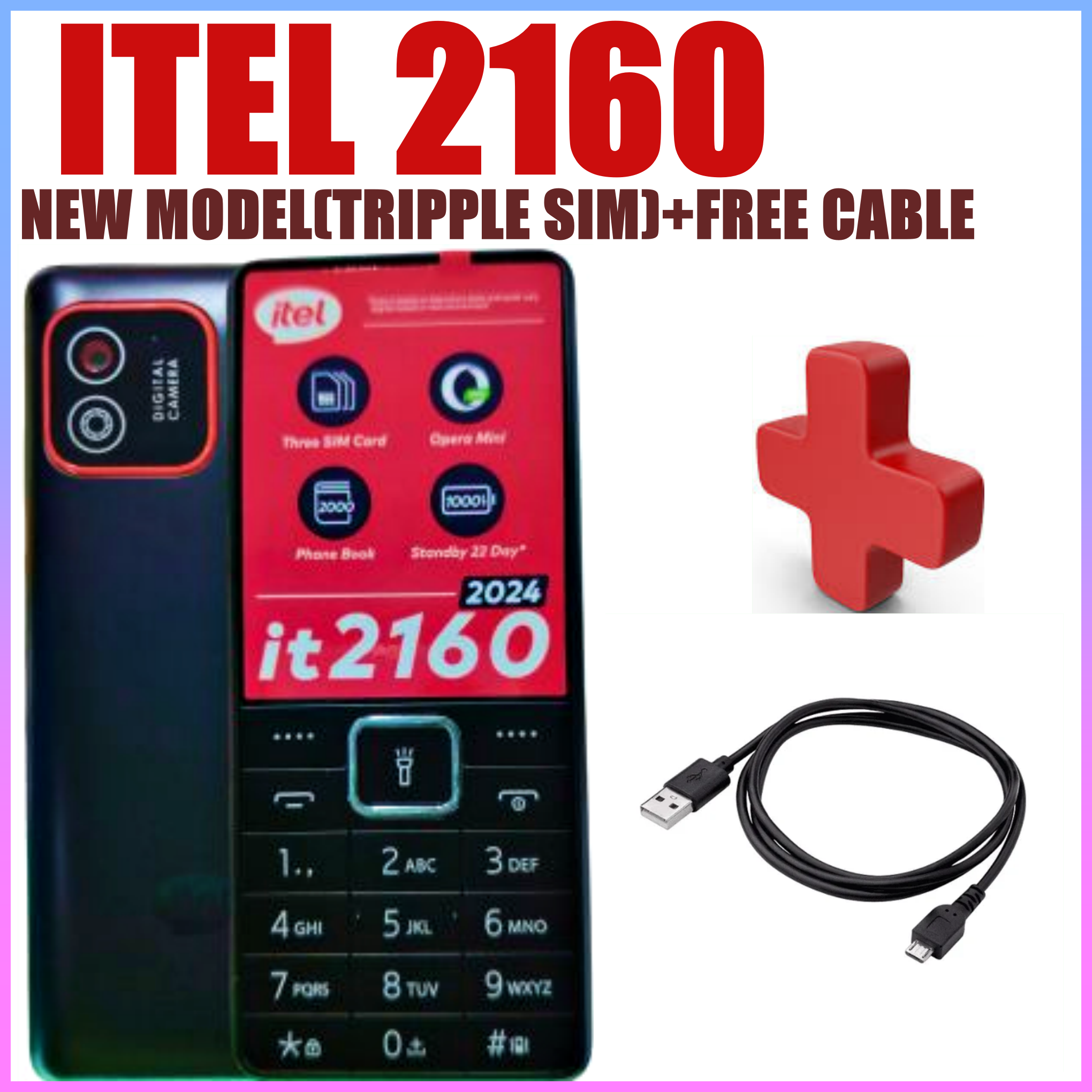 FLASH SALE DEALS!! NEW ITEL 2160 1.8" Display, 1000mAh, Triple SIM Card, 4MB RAM, LED Torch, 1.3MP Rear Camera, 2G Enabled, Phonebook 200 Contacts - Phones+FREE GIFT