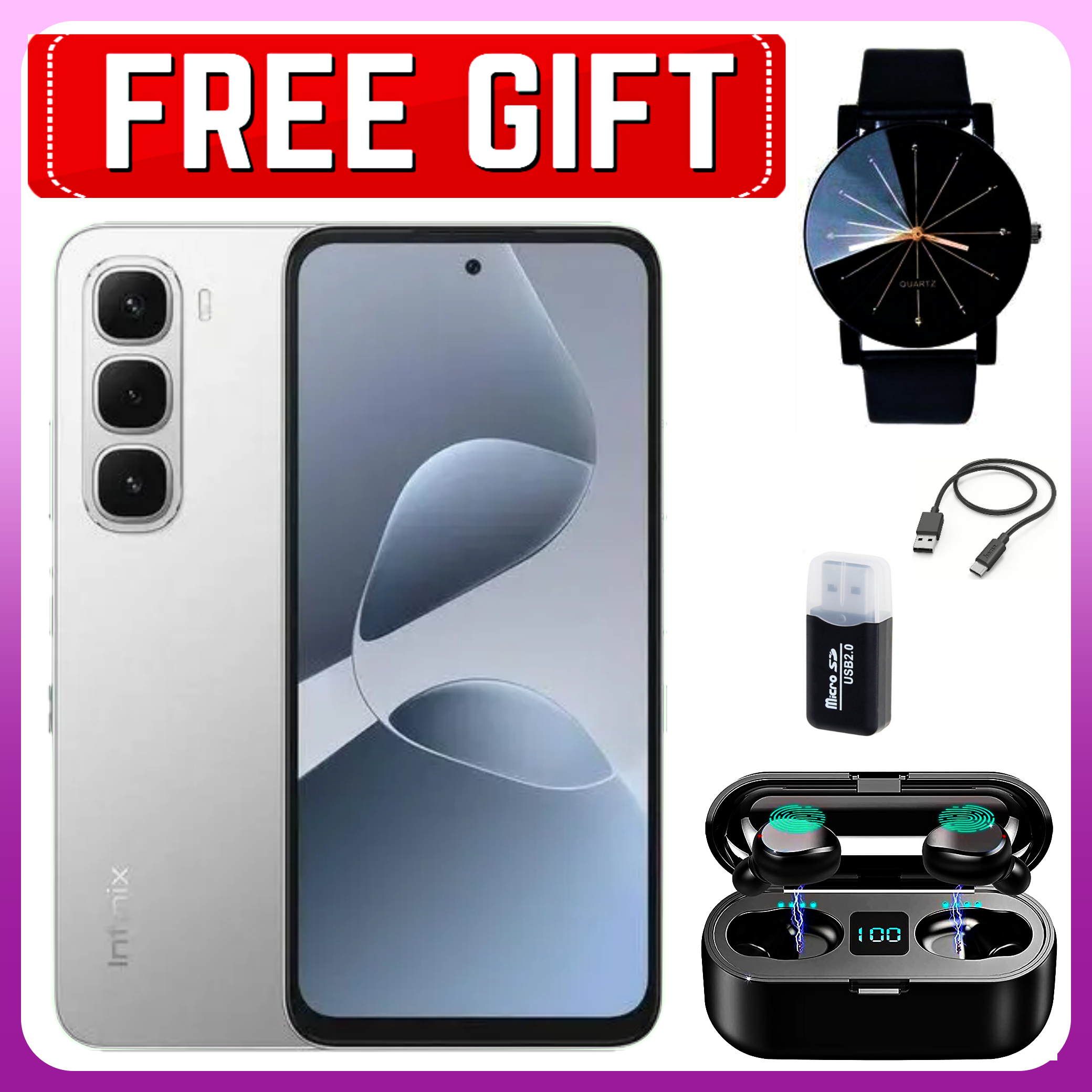 Infinix Hot 60i Upto 128GB/256GB+6/8GB 6.7" 120Hz Screen 4G Phone Dual SIM 5160mAh Battery 45W Charging 50MP Camera Fingerprint Lock Android 15 G81 Smart AI Smart Phones+All The Displayed Gifts