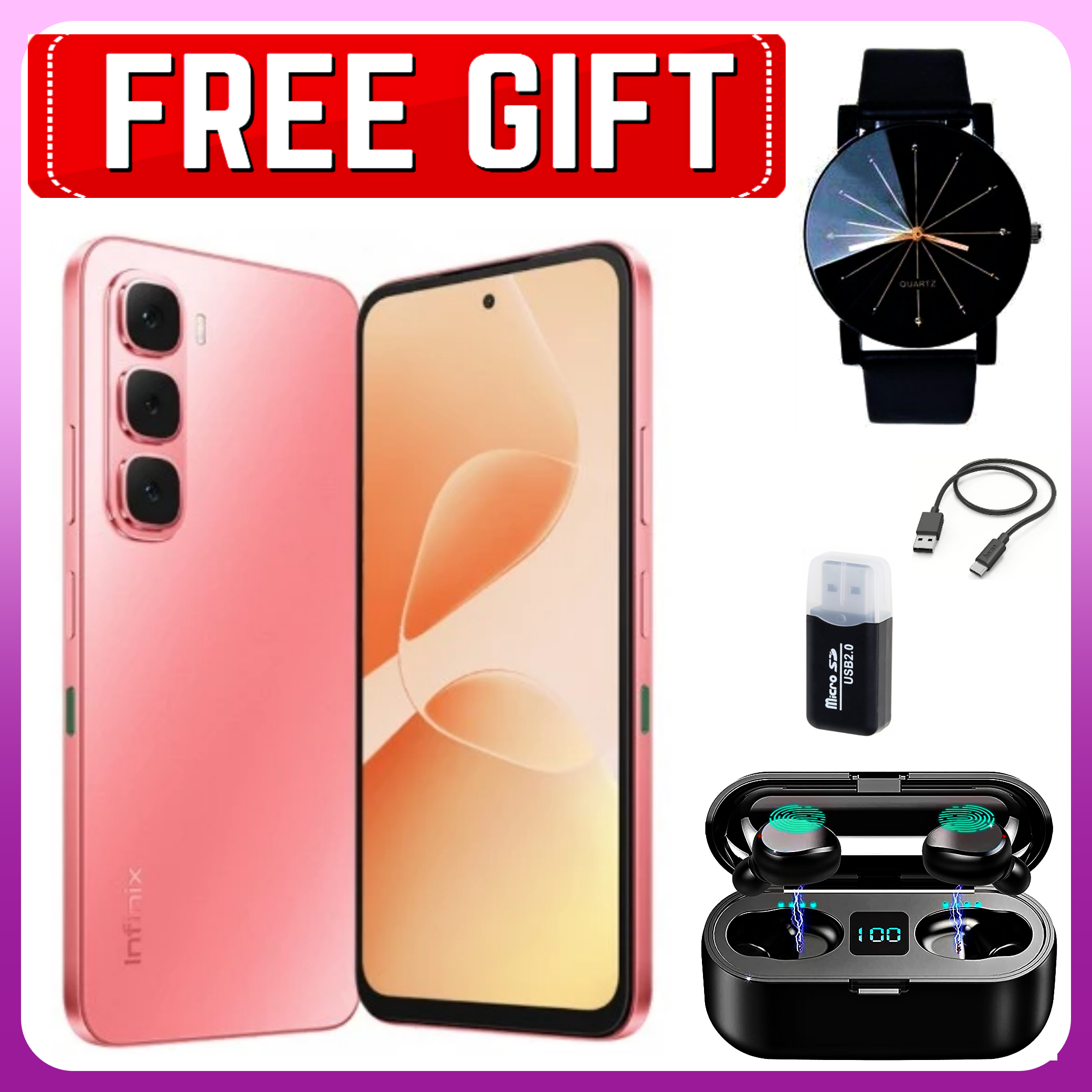 Infinix Hot 60i Upto 128GB/256GB+6/8GB 6.7" 120Hz Screen 4G Phone Dual SIM 5160mAh Battery 45W Charging 50MP Camera Fingerprint Lock Android 15 G81 Smart AI Smart Phones+All The Displayed Gifts