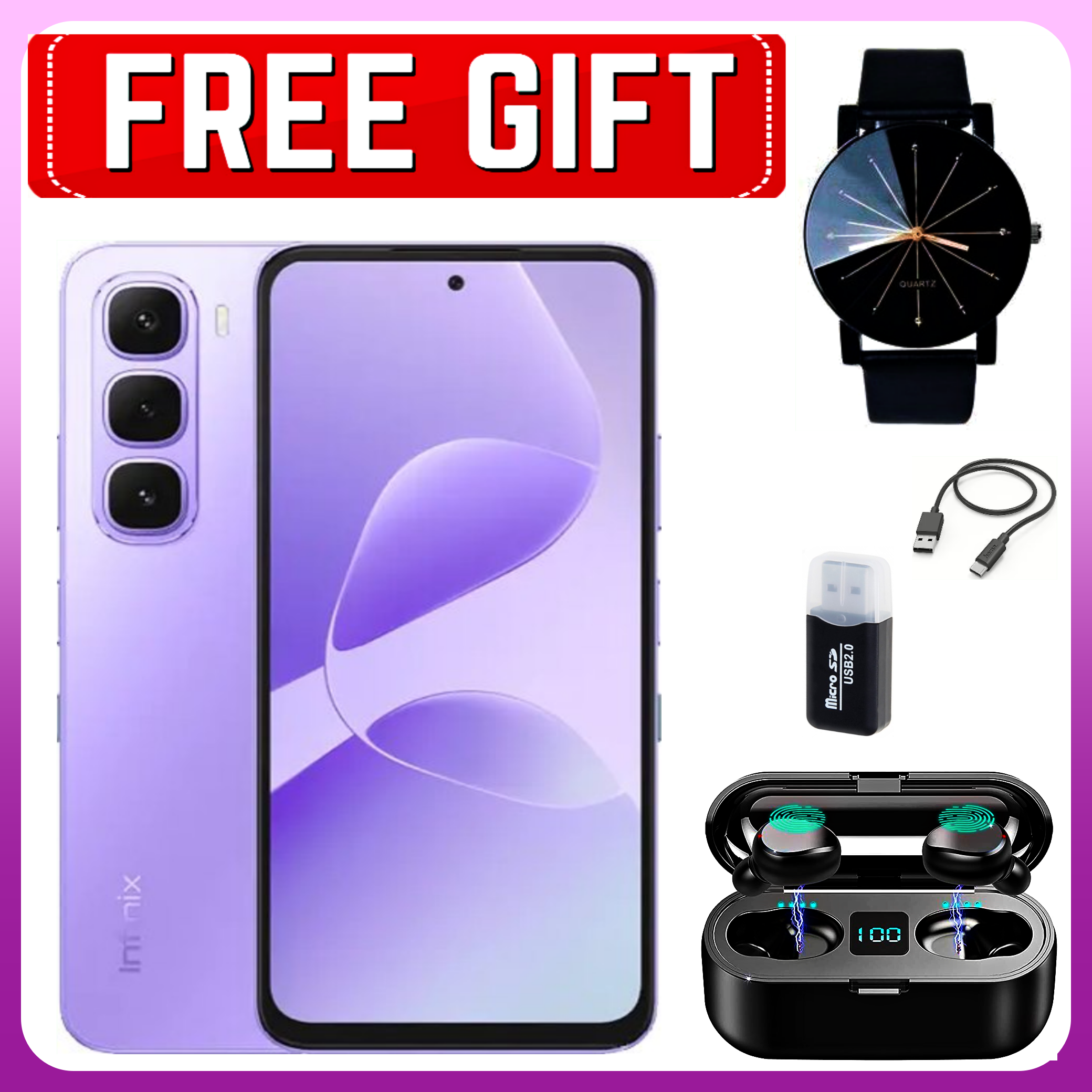 Infinix Hot 60i Upto 128GB/256GB+6/8GB 6.7" 120Hz Screen 4G Phone Dual SIM 5160mAh Battery 45W Charging 50MP Camera Fingerprint Lock Android 15 G81 Smart AI Smart Phones+All The Displayed Gifts