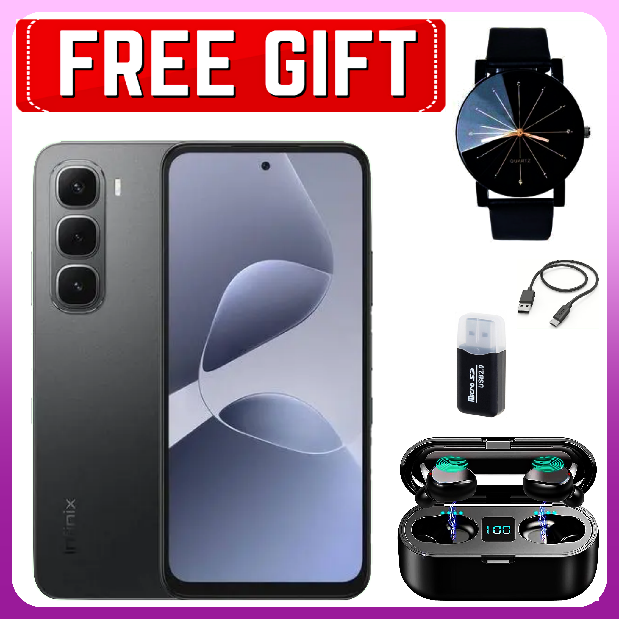 Infinix Hot 60i Upto 128GB/256GB+6/8GB 6.7" 120Hz Screen 4G Phone Dual SIM 5160mAh Battery 45W Charging 50MP Camera Fingerprint Lock Android 15 G81 Smart AI Smart Phones+All The Displayed Gifts