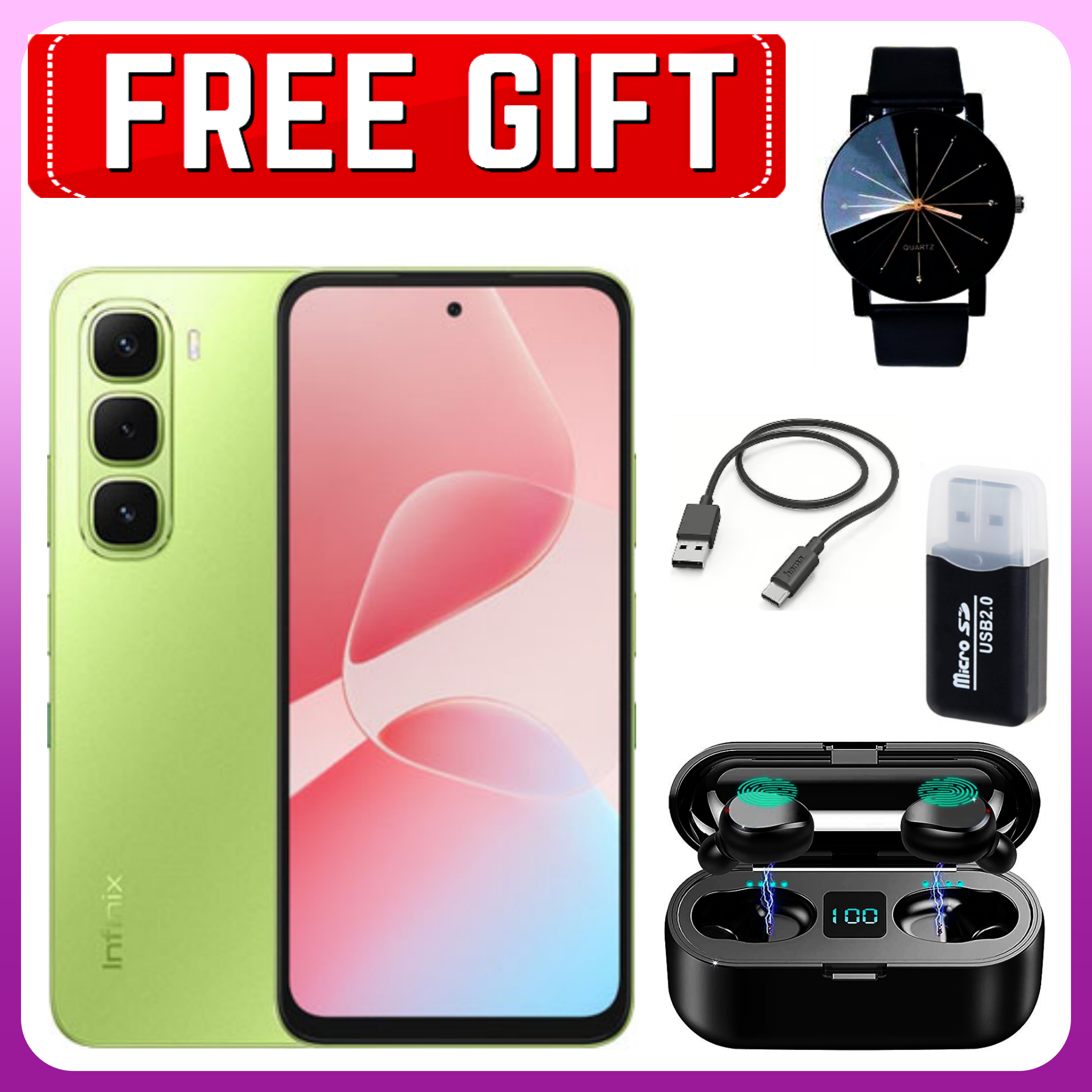 Infinix Hot 60i Upto 128GB/256GB+6/8GB 6.7" 120Hz Screen 4G Phone Dual SIM 5160mAh Battery 45W Charging 50MP Camera Fingerprint Lock Android 15 G81 Smart AI Smart Phones+All The Displayed Gifts