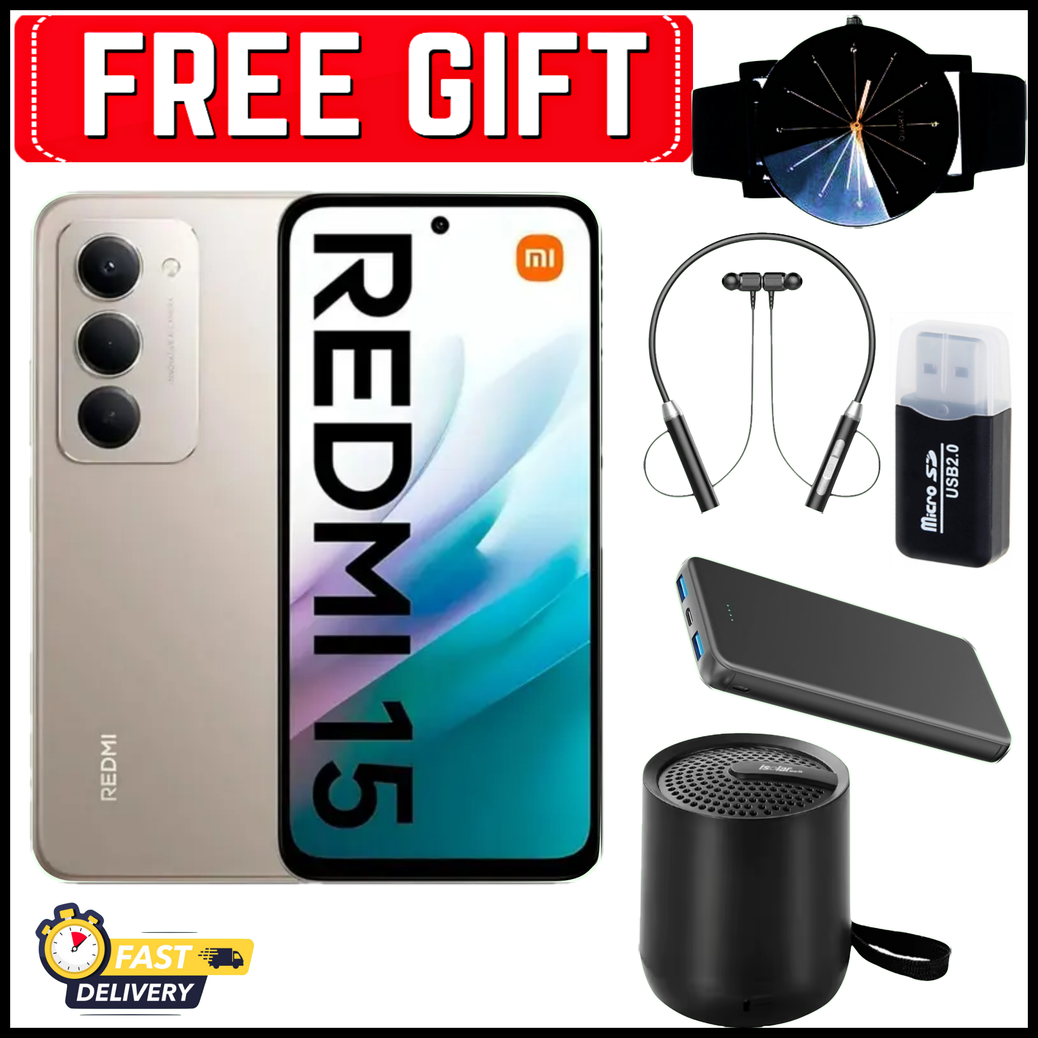 [NEW ARRIVALS] Redmi 15 6.88" IPS LCD Screen, 4GB RAM+128GB ROM, 7000 mAh Battery, 50MP Triple Rear & 8MP Front Cameras, Android 15, Dual SIM, Side Fingerprint -Smartphones+FREE GIFTS