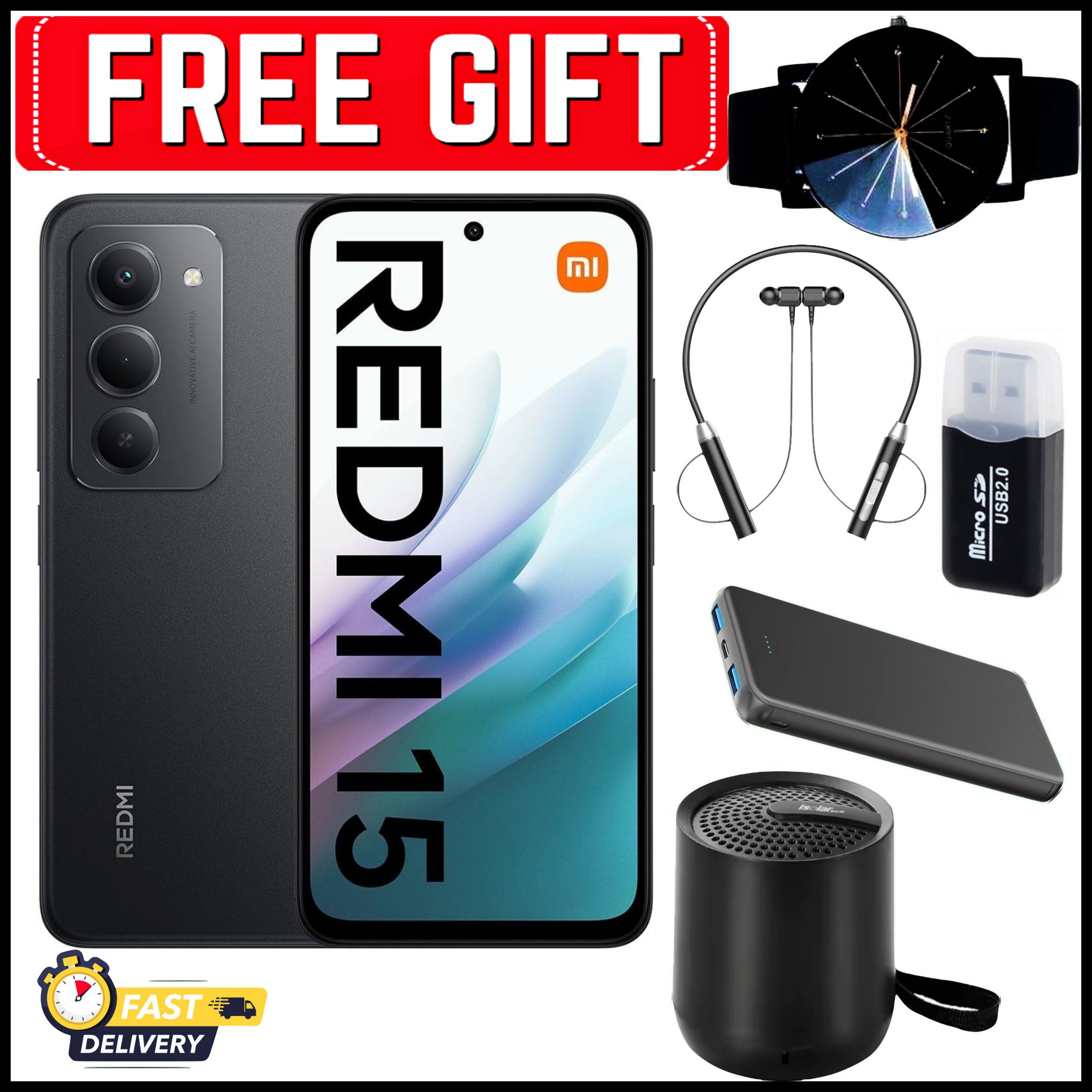 [NEW ARRIVALS] Redmi 15 6.88" IPS LCD Screen, 4GB RAM+128GB ROM, 7000 mAh Battery, 50MP Triple Rear & 8MP Front Cameras, Android 15, Dual SIM, Side Fingerprint -Smartphones+FREE GIFTS