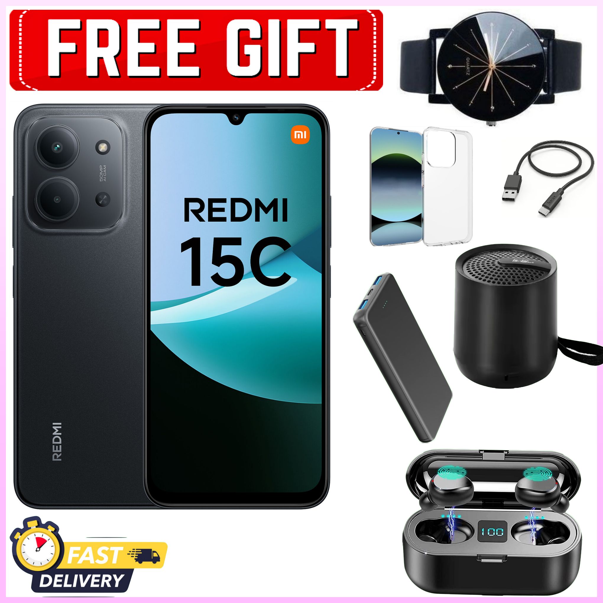 NEW ARRIVALS DEALS! REDMI 15C 128GB/256GB ROM +8(4+4)GB/16(8+8)GB RAM 6.9'' LCD 50MP Main Camera 8MP selfie camera 6000mAh 33W Fast Charger Android 15 Side Fingerprint -Smartphones+FREEBIES