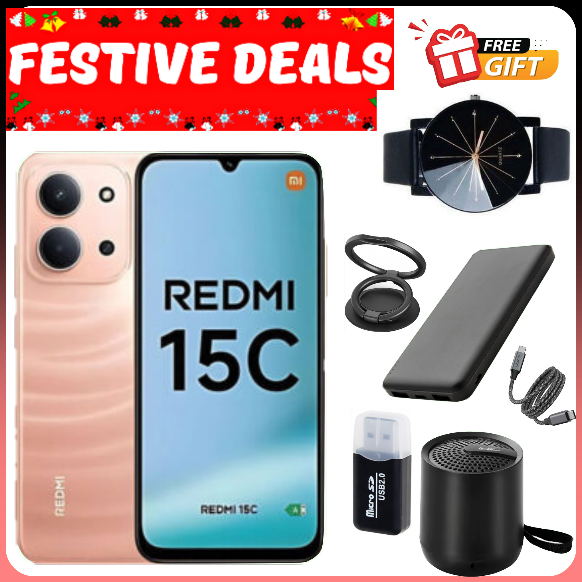 FESTIVE SEASON DEALS!!! REDMI 15C 128GB/256GB ROM +8(4+4)GB/16(8+8)GB RAM 6.9'' LCD 50MP Main Camera 8MP selfie camera 6000mAh 33W Fast Charger Android 15 Side Fingerprint -Smartphones+FREEBIES