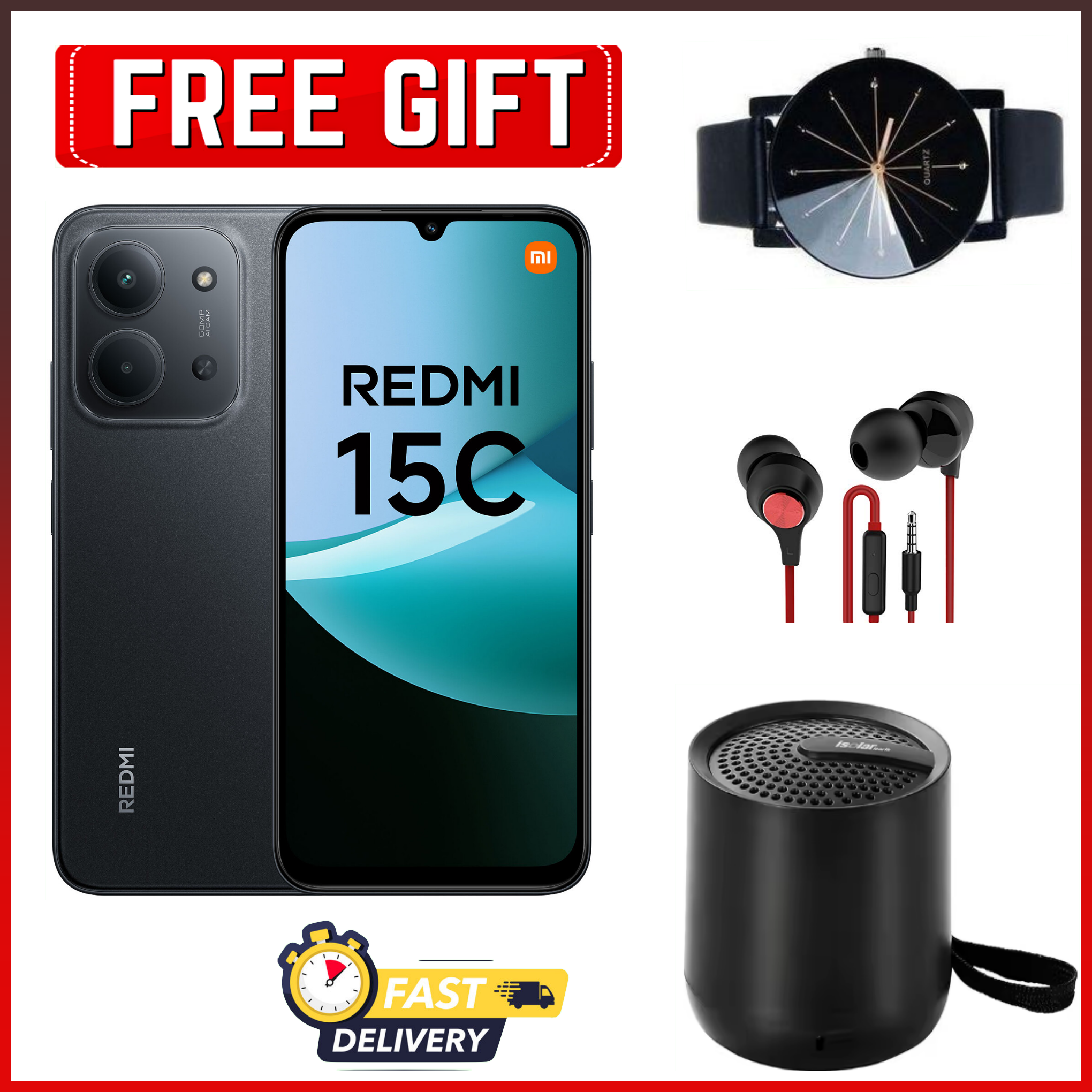 FESTIVE SEASON DEALS!!! REDMI 15C 128GB/256GB ROM +8(4+4)GB/16(8+8)GB RAM 6.9'' LCD 50MP Main Camera 8MP selfie camera 6000mAh 33W Fast Charger Android 15 Side Fingerprint -Smartphones+FREEBIES