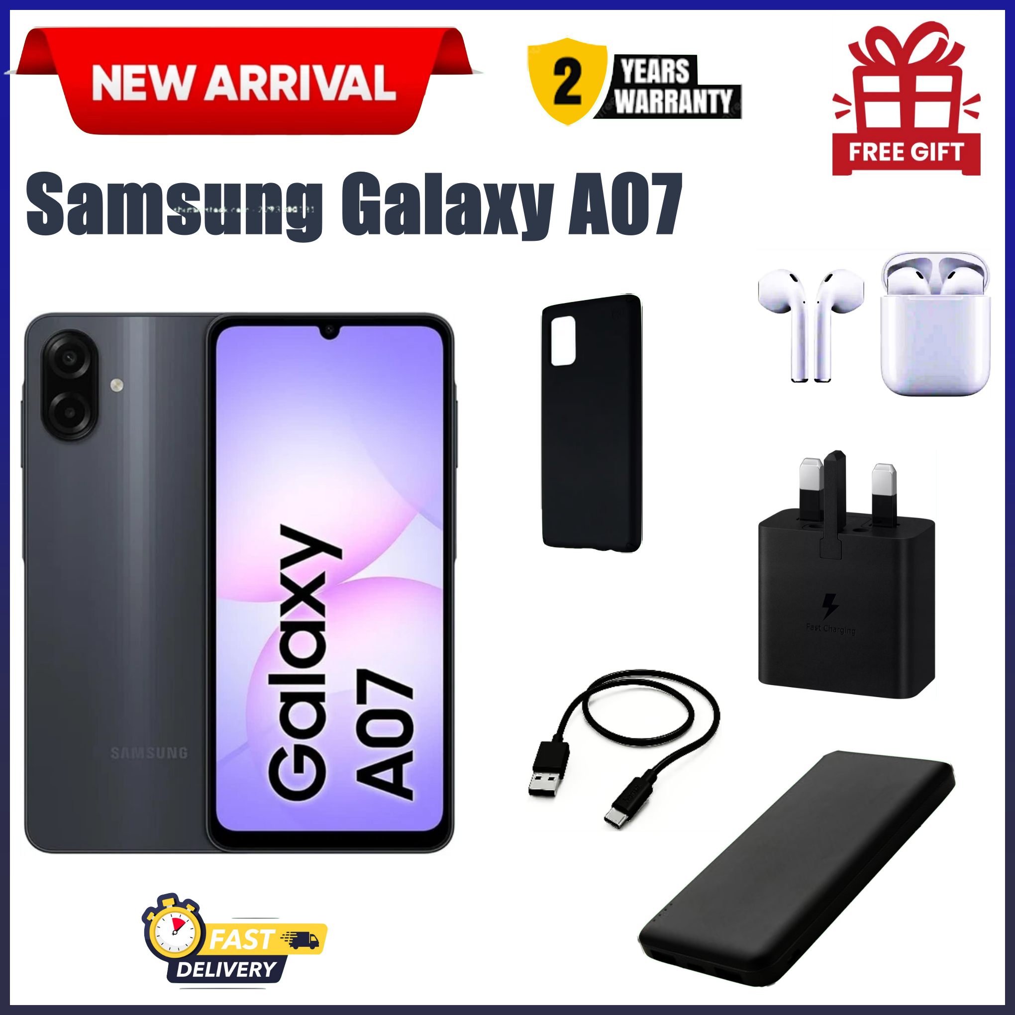 [Black Friday] Samsung Galaxy A07 6.7" IPS LCD Screen, 4GB RAM+64GB ROM, 5000mAh Battery, 50MP Rear & 8MP Front Cameras, Android 15, Dual SIM, 25W Fast Charger,Side Fingerprint - Smartphones +FREEBIES
