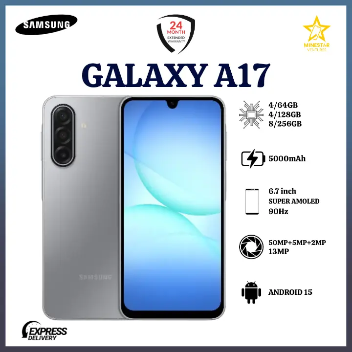 HOT DEALS!!!Samsung Galaxy A17 256GB/128GB+4GB/6GB/8GB 6.7" Super AMOLED Display  50MP Triple Camera Android 15 IP54 Waterproof 5000mAh Samsung A17, A17 Samsung Smart Phones phone +FREE GIFTS