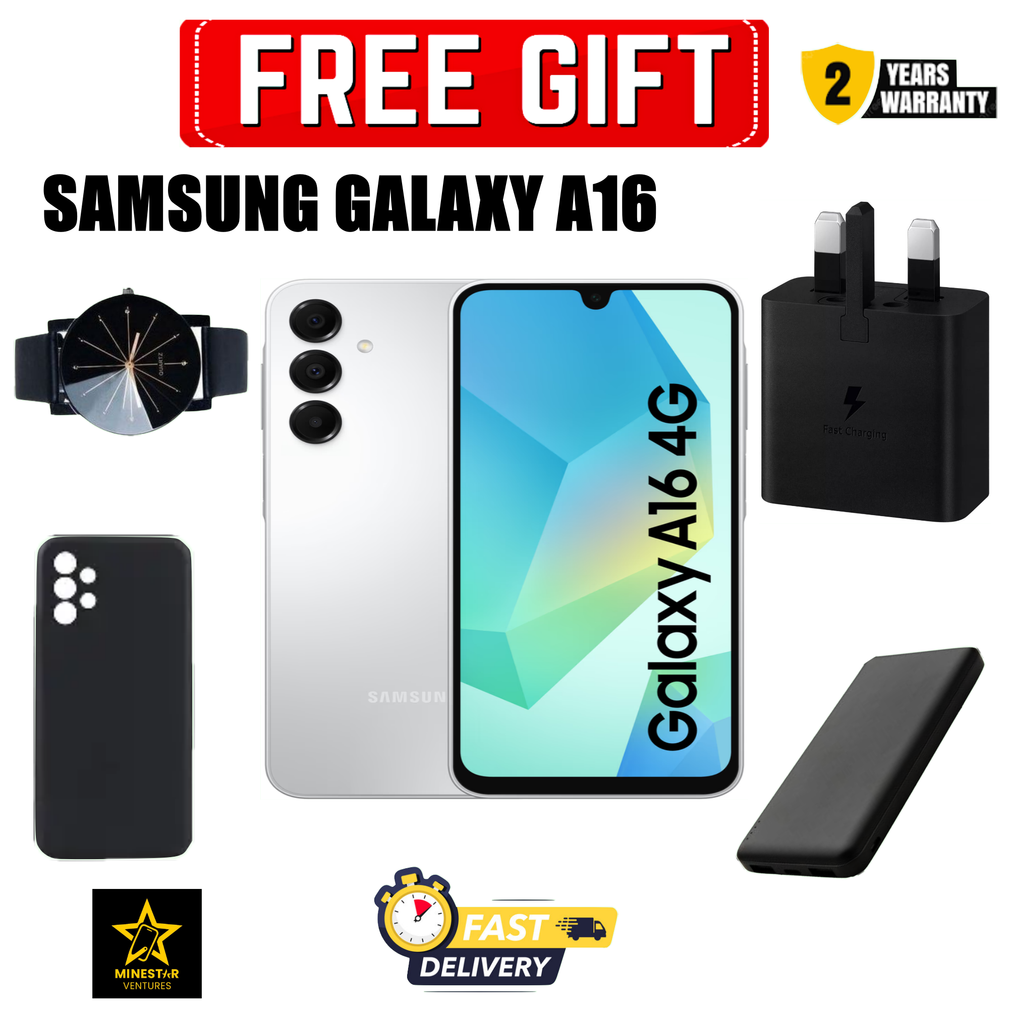 [DISCOUNT DEALS] Samsung Galaxy A16 4G 6.7" AMOLED Display, 4GB RAM+128GB ROM, 5000mAh Battery, 50MP Triple Rear & 13MP Front Cameras, Android 14, Dual SIM, Side Fingerprint - Smartphones +FREE GIFTS