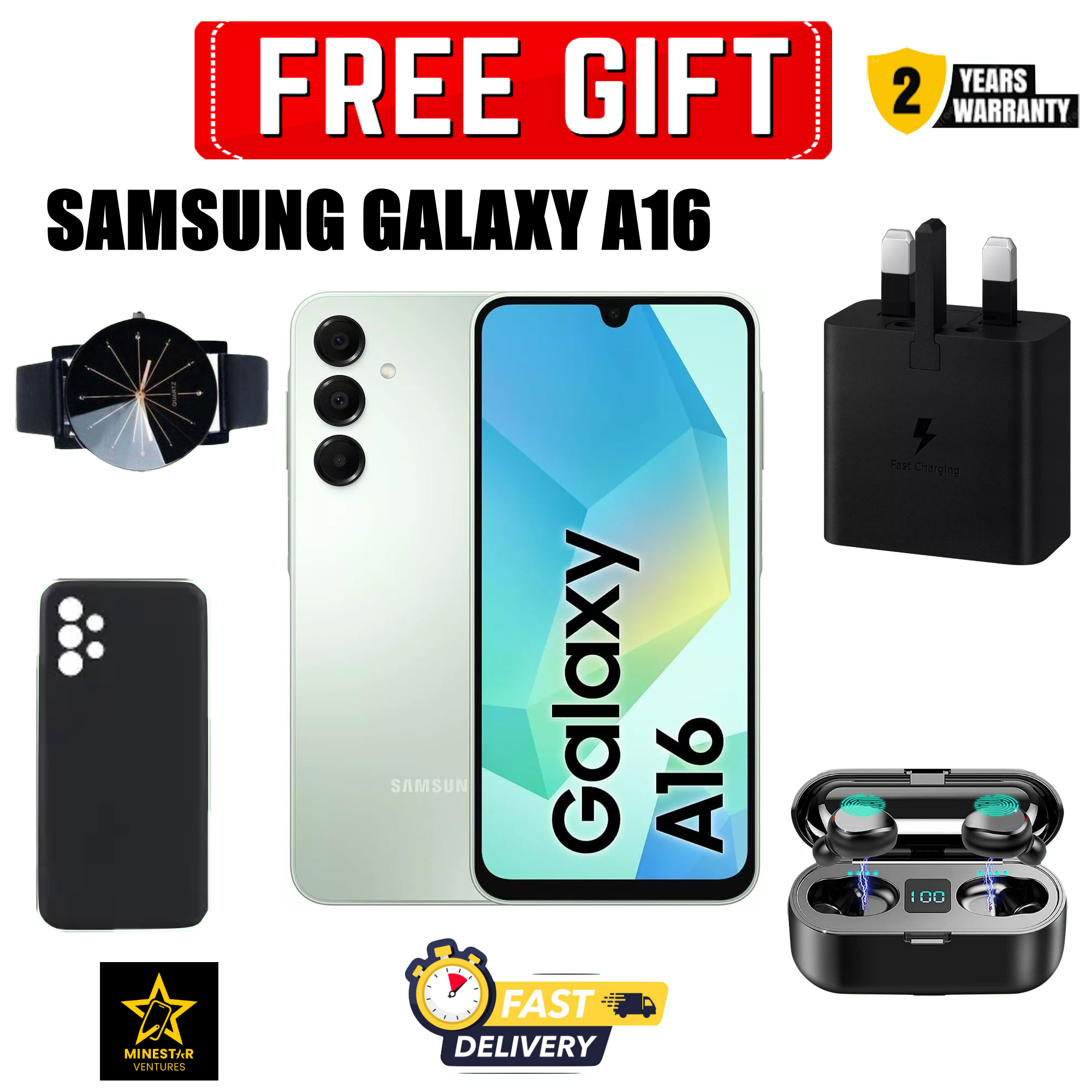 [DISCOUNT DEALS] Samsung Galaxy A16 4G 6.7" AMOLED Display, 4GB RAM+128GB ROM, 5000mAh Battery, 50MP Triple Rear & 13MP Front Cameras, Android 14, Dual SIM, Side Fingerprint - Smartphones +FREE GIFTS