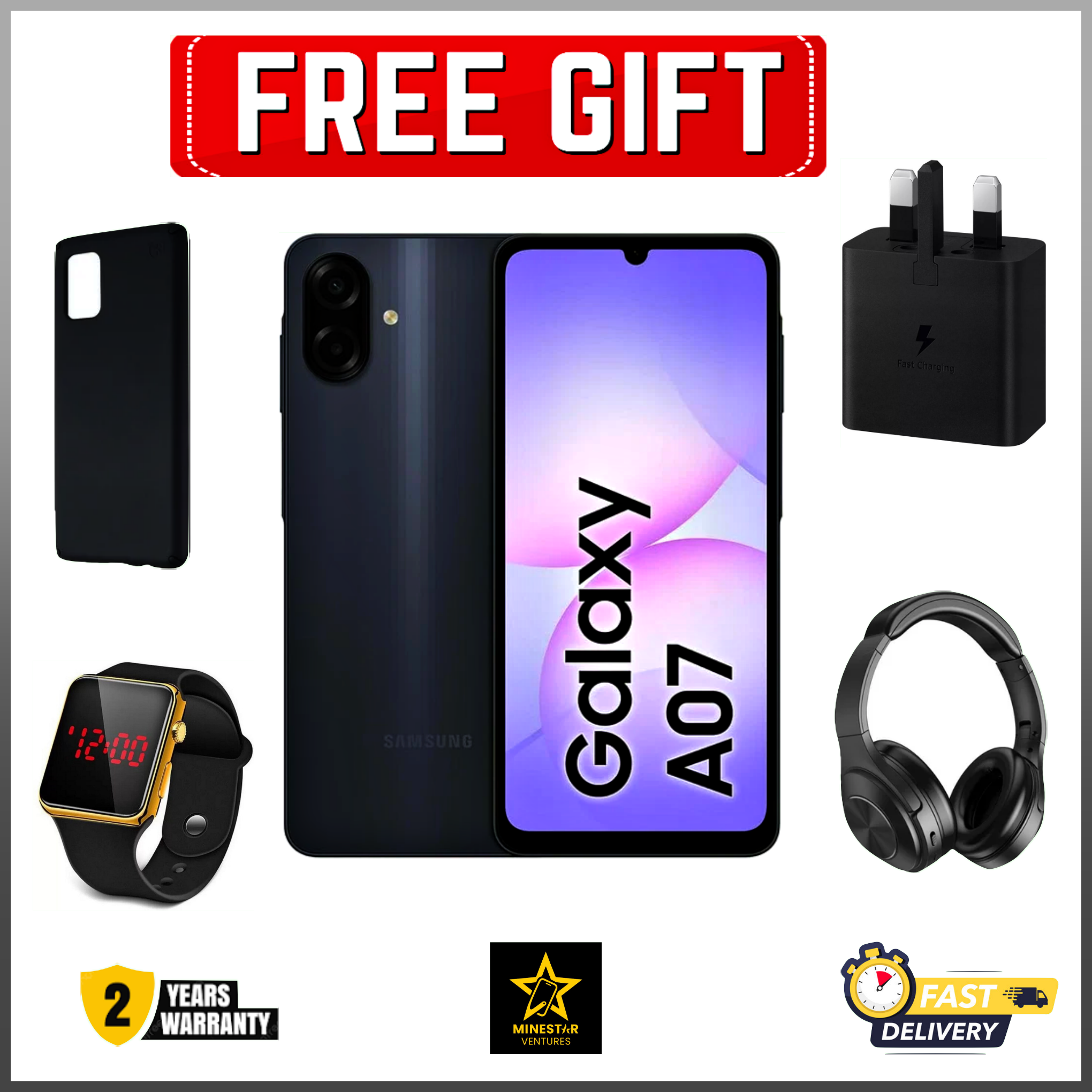 [Black Friday Deals] Samsung Galaxy A07 6.7" IPS LCD Screen, 4GB RAM+128GB ROM, 5000mAh Battery, 50MP Rear & 8MP Front Cameras, Android 15, Dual SIM, 25W, Side Fingerprint - Smartphones+FREE GIFTS