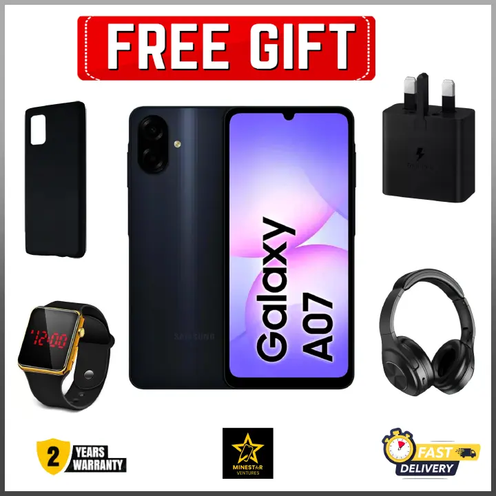 [Black Friday Deals] Samsung Galaxy A07 6.7" IPS LCD Screen, 4GB RAM+128GB ROM, 5000mAh Battery, 50MP Rear & 8MP Front Cameras, Android 15, Dual SIM, 25W, Side Fingerprint - Smartphones+FREE GIFTS