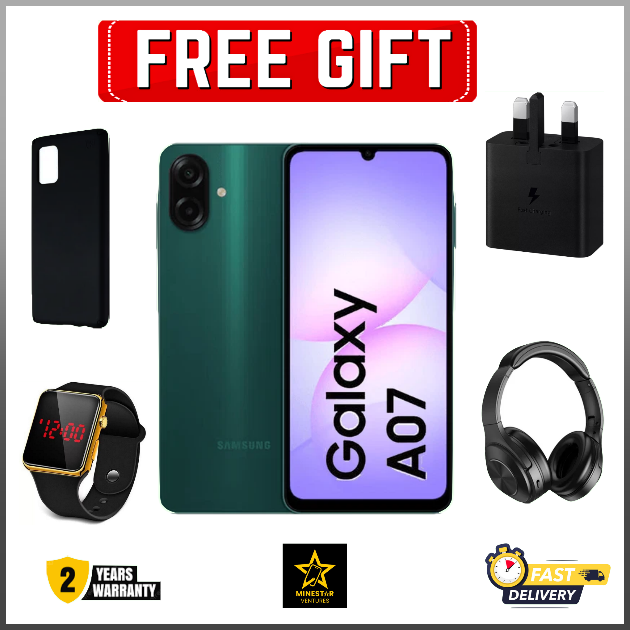 [Black Friday Deals] Samsung Galaxy A07 6.7" IPS LCD Screen, 4GB RAM+128GB ROM, 5000mAh Battery, 50MP Rear & 8MP Front Cameras, Android 15, Dual SIM, 25W, Side Fingerprint - Smartphones+FREE GIFTS