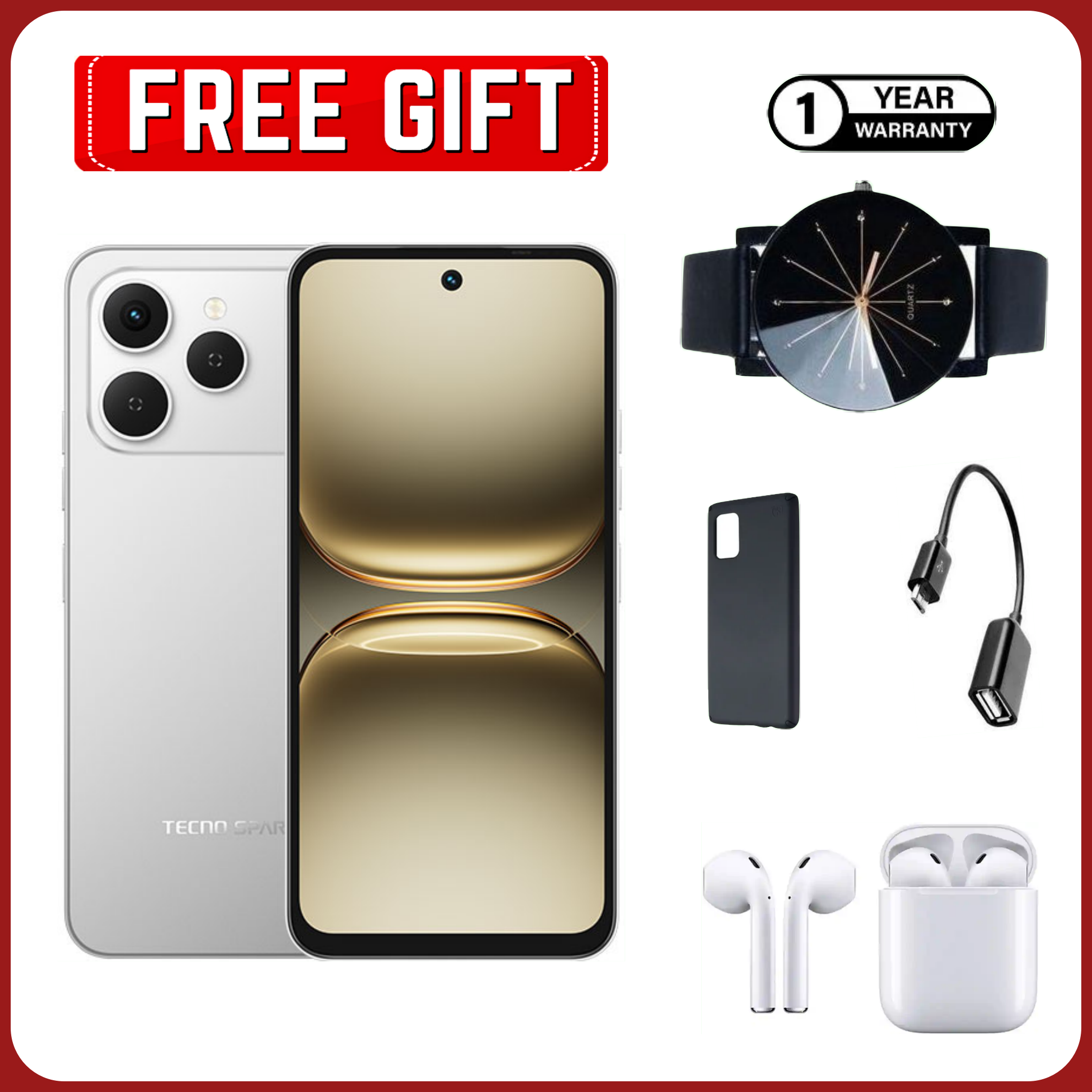 [Black Friday Offer]Tecno Spark 40 AI 128GB + 8GB(4+4) 6.67'' Screen 50MP Main Camera 8MP Front Camera 45W Super Charging Fingerprint Infrared Remote Control Free Cover IP64 Waterproof Smart Phones