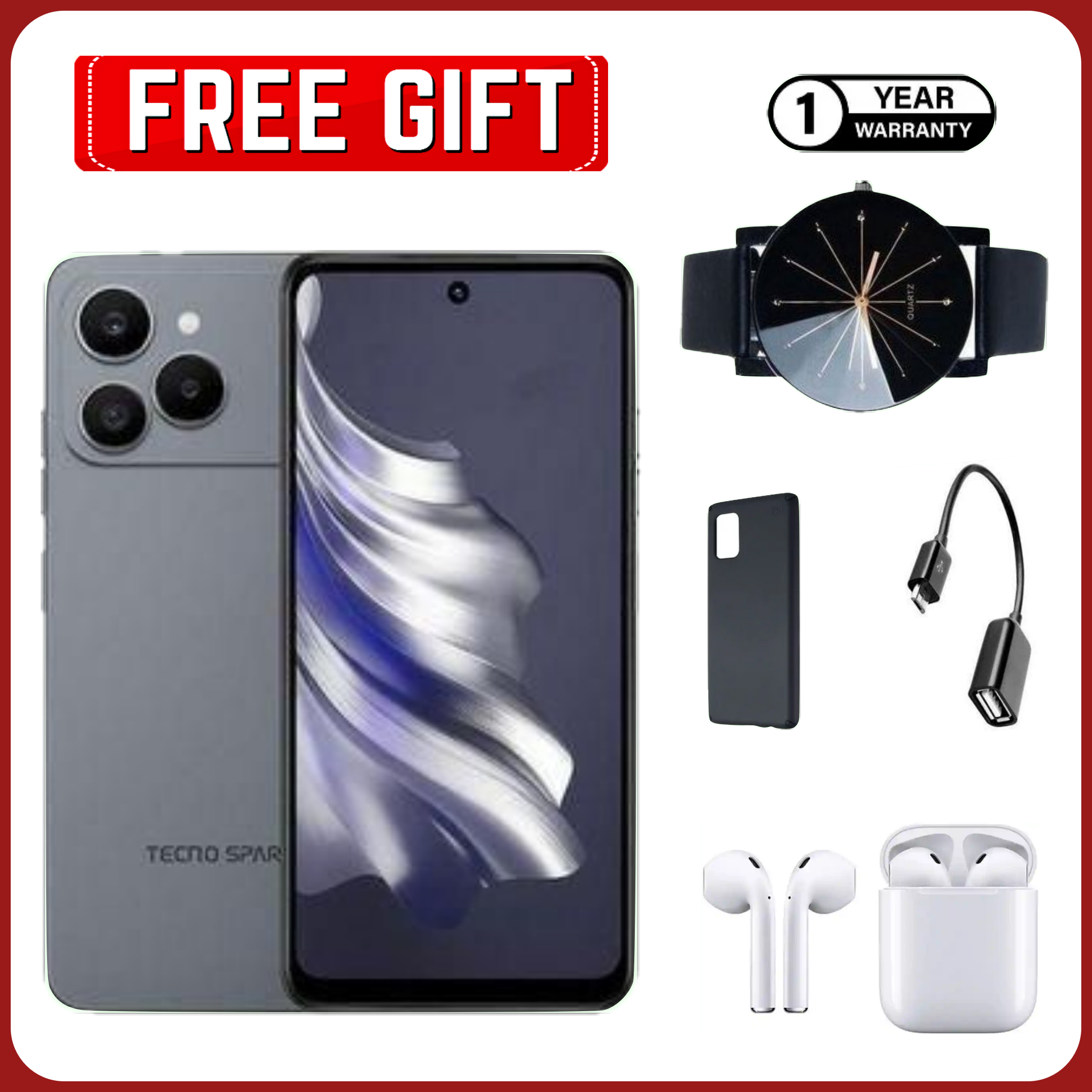 [Black Friday Offer]Tecno Spark 40 AI 128GB + 8GB(4+4) 6.67'' Screen 50MP Main Camera 8MP Front Camera 45W Super Charging Fingerprint Infrared Remote Control Free Cover IP64 Waterproof Smart Phones