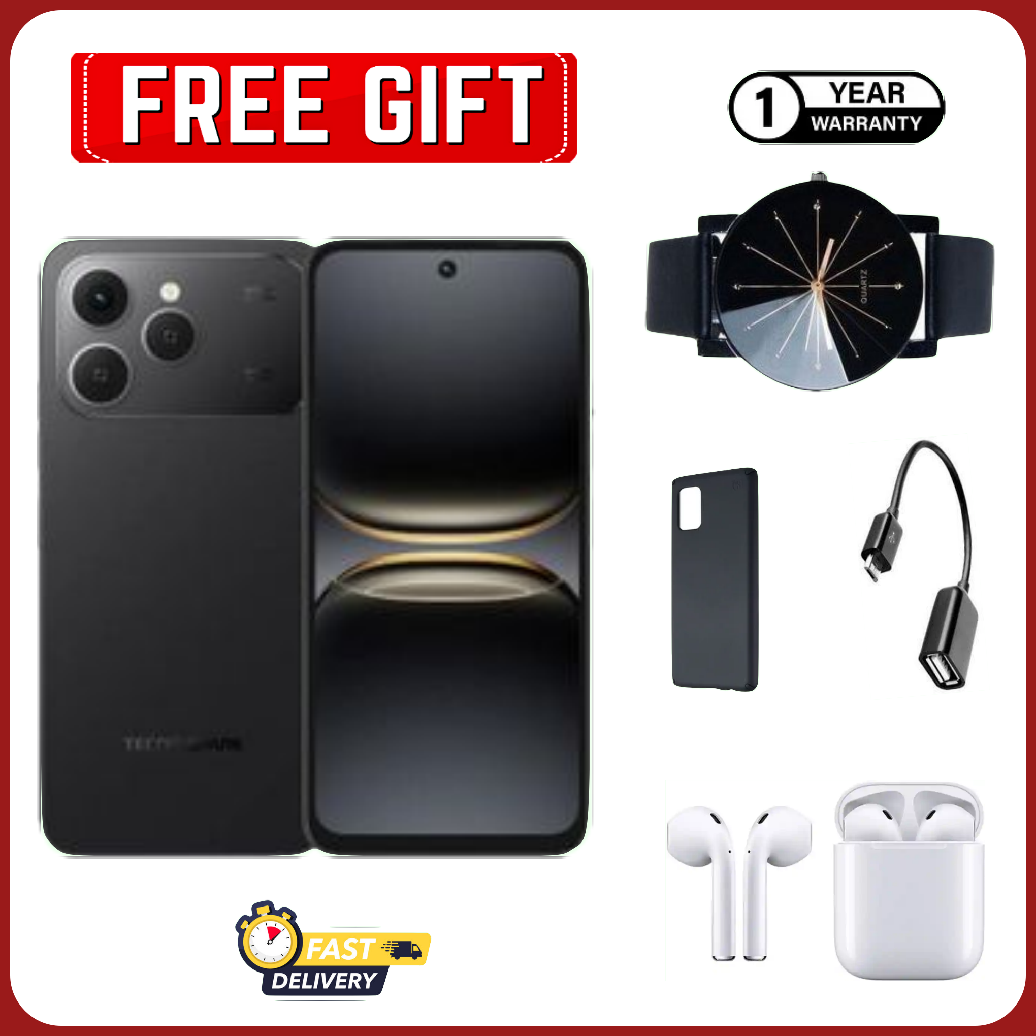 [Black Friday Offer]Tecno Spark 40 AI 128GB + 8GB(4+4) 6.67'' Screen 50MP Main Camera 8MP Front Camera 45W Super Charging Fingerprint Infrared Remote Control Free Cover IP64 Waterproof Smart Phones