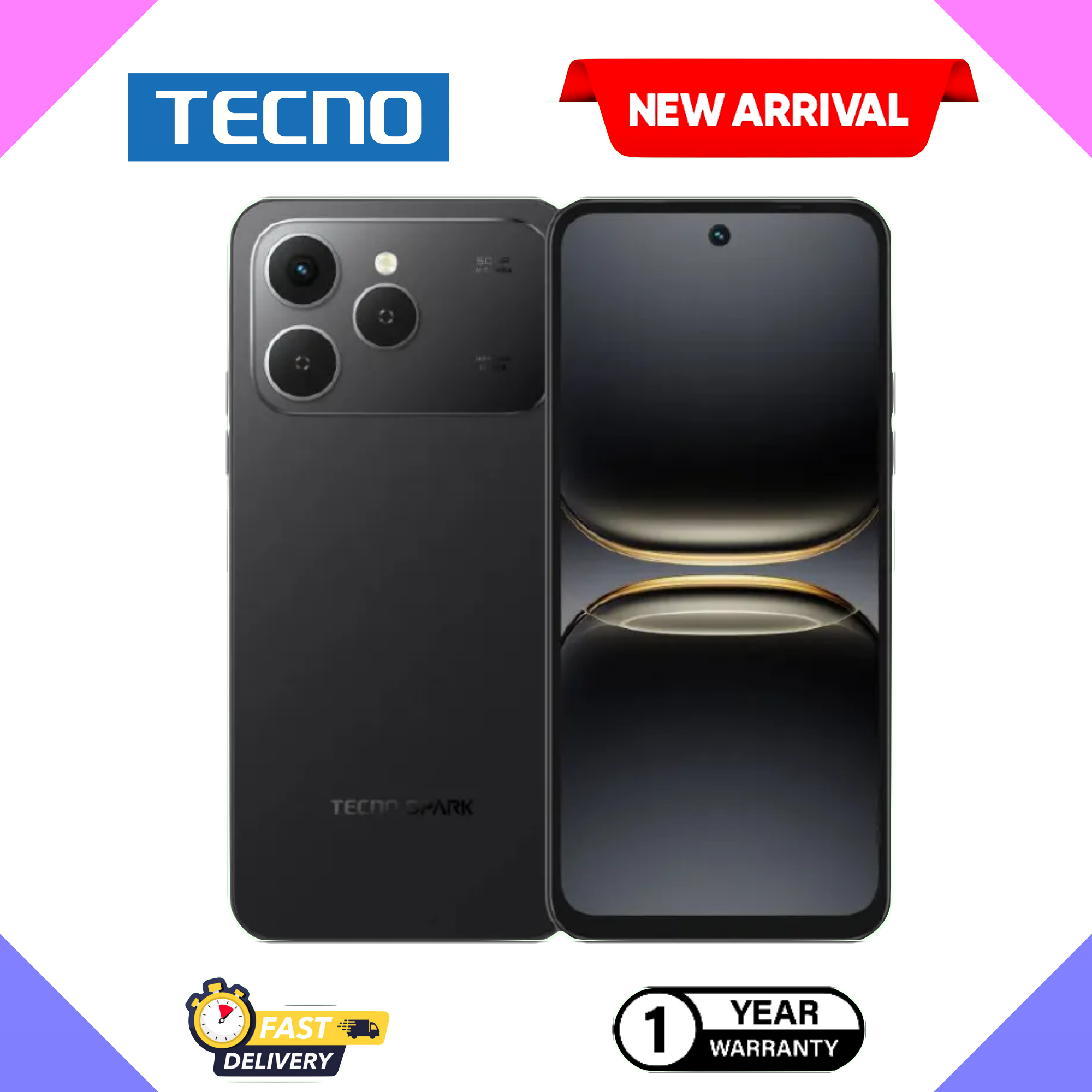 [Black Friday Offer]Tecno Spark 40 AI 128GB + 8GB(4+4) 6.67'' Screen 50MP Main Camera 8MP Front Camera 45W Super Charging Fingerprint Infrared Remote Control Free Cover IP64 Waterproof Smart Phones