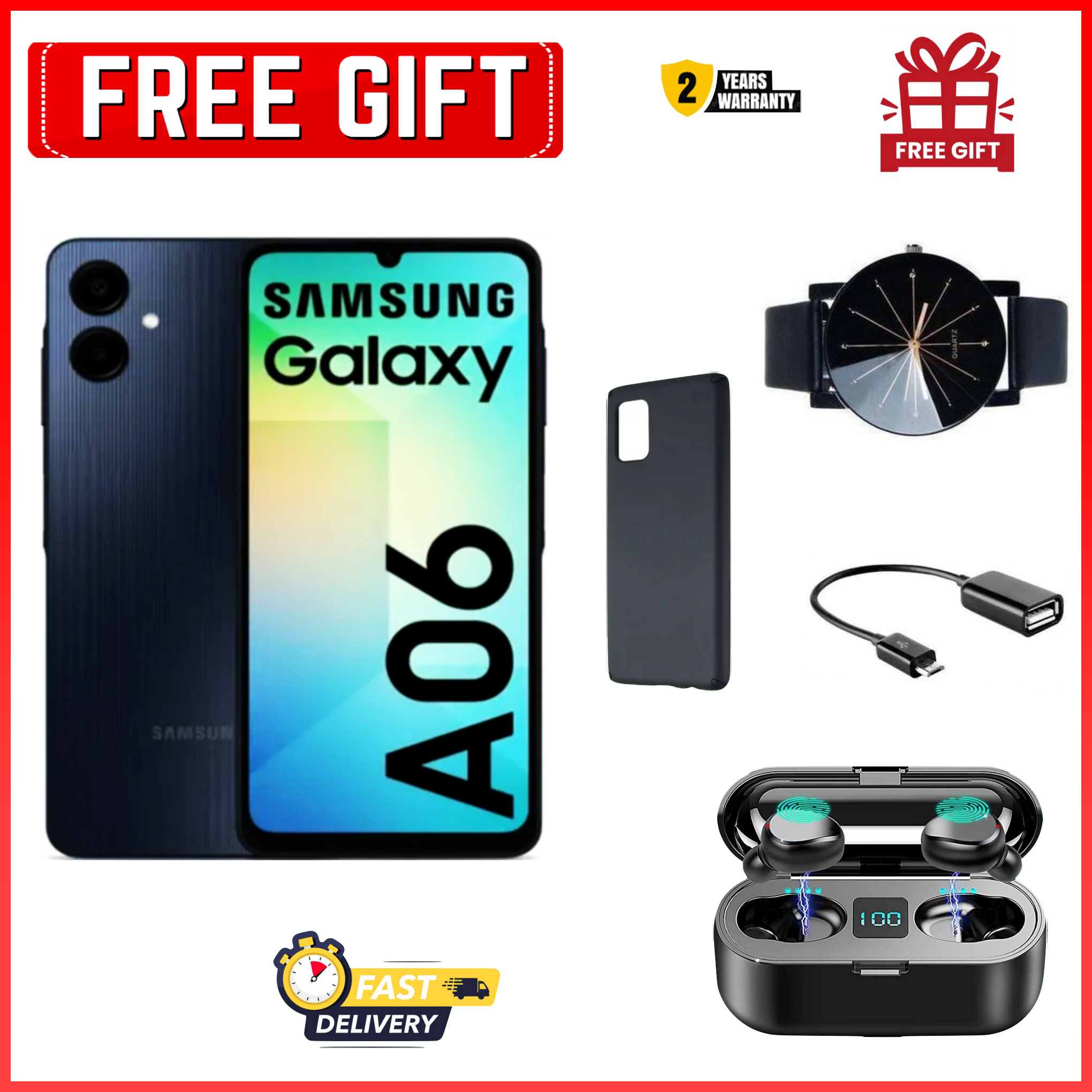 XMAS MEGA SALE!! Samsung Galaxy A06 128GB+4GB MTK Helio G85 (12nm) 50MP Dual Camera 6.7" Large Display 5000mAh 25W Type-C Charge Android 14 Smart Phones Side Fingerprint Unlock phone+FREE GIFTS