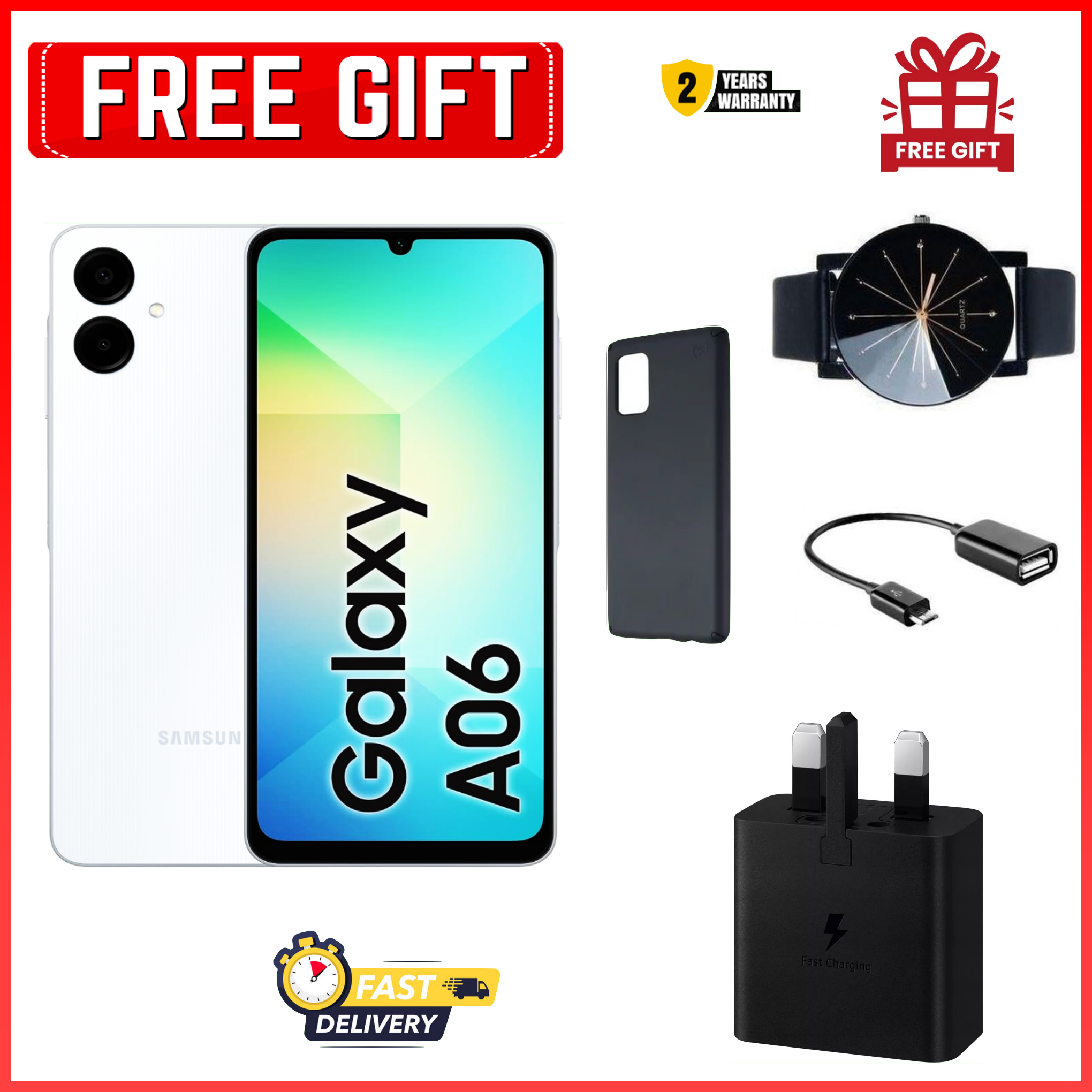 XMAS MEGA SALE!! Samsung Galaxy A06 128GB+4GB MTK Helio G85 (12nm) 50MP Dual Camera 6.7" Large Display 5000mAh 25W Type-C Charge Android 14 Smart Phones Side Fingerprint Unlock phone+FREE GIFTS