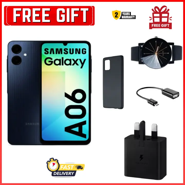 XMAS MEGA SALE!! Samsung Galaxy A06 128GB+4GB MTK Helio G85 (12nm) 50MP Dual Camera 6.7" Large Display 5000mAh 25W Type-C Charge Android 14 Smart Phones Side Fingerprint Unlock phone+FREE GIFTS