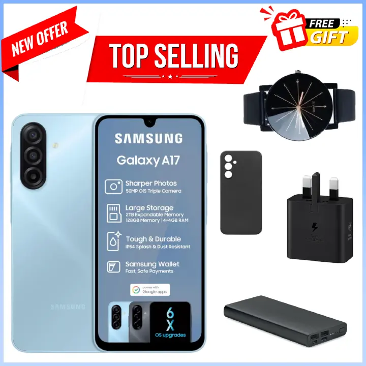 HOT DEALS!! Samsung Galaxy A17 128GB+4GB 6.7" Super AMOLED Display Mediatek Helio G99 50MP Triple Camera Android 15 IP54 Waterproof 5000mAh Samsung A17, A17 Samsung Smart Phones phone+FREEBIES