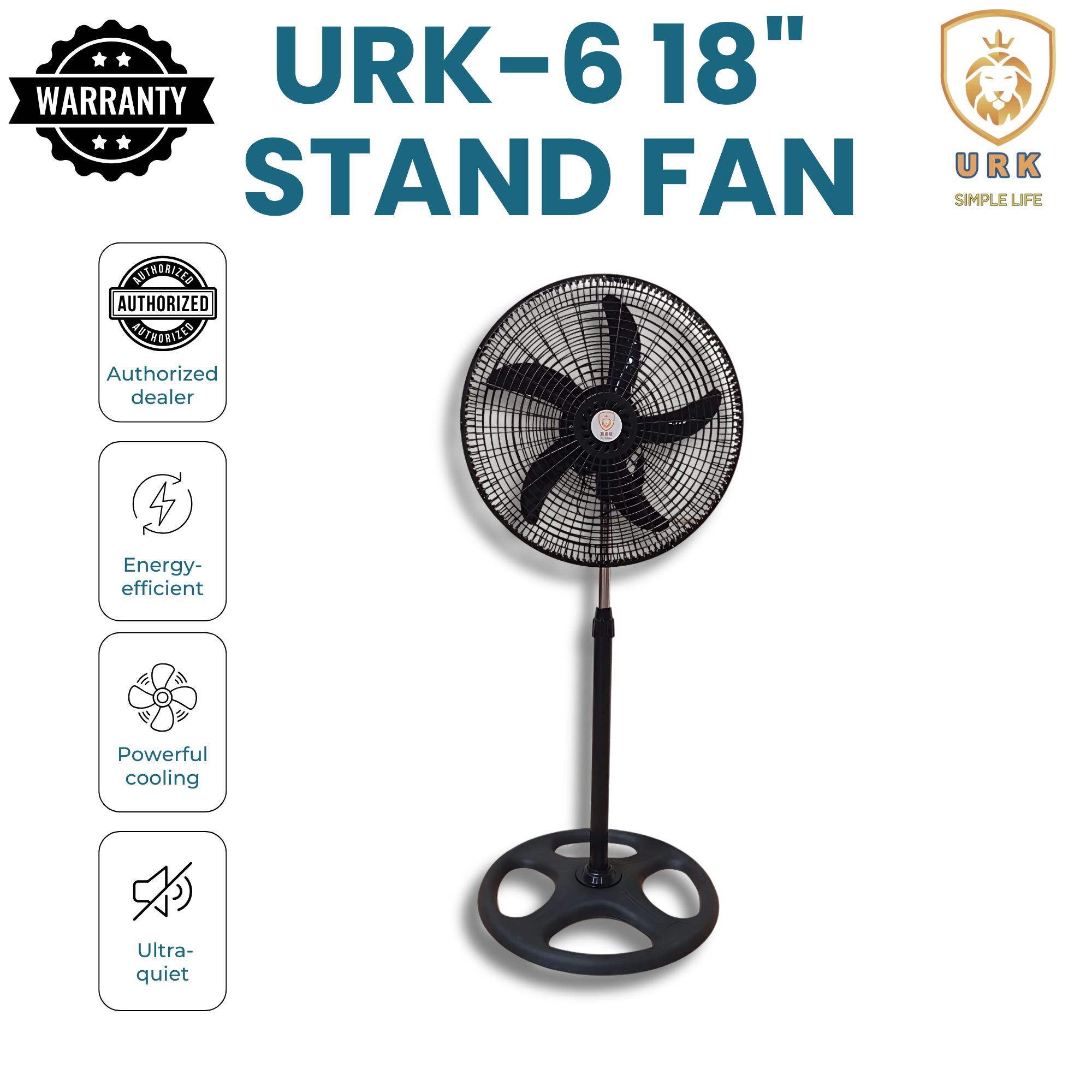 (2PCS) URK-6 Fan 18 Inch Floor Standing Fan with Height, Tilting Angle Adjustment support