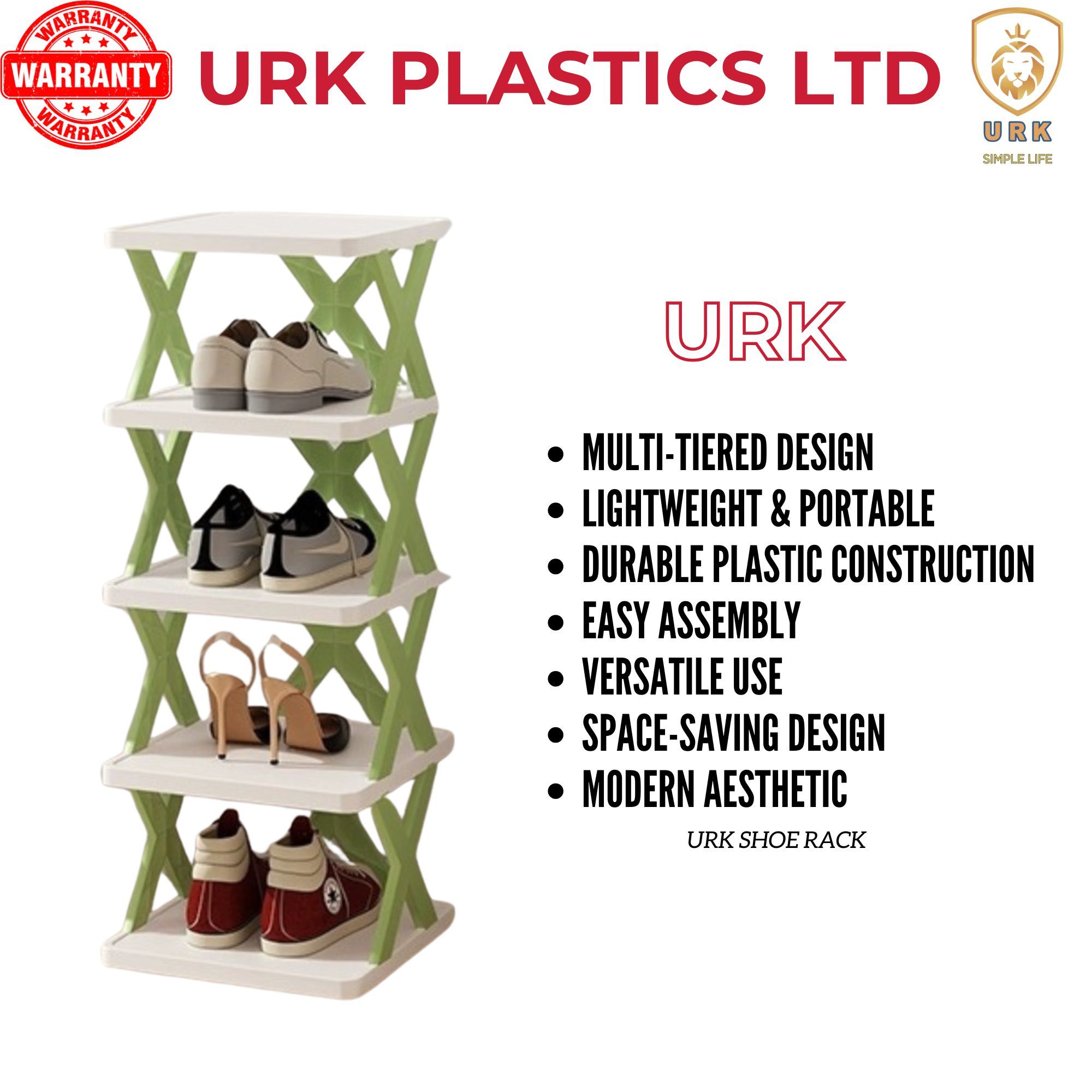 URK 5 Layer Simple Shoe Rack Easy Assembled Economical Shoes Rack for Entryway Hallway Bedroom Living Room Back To College Essential