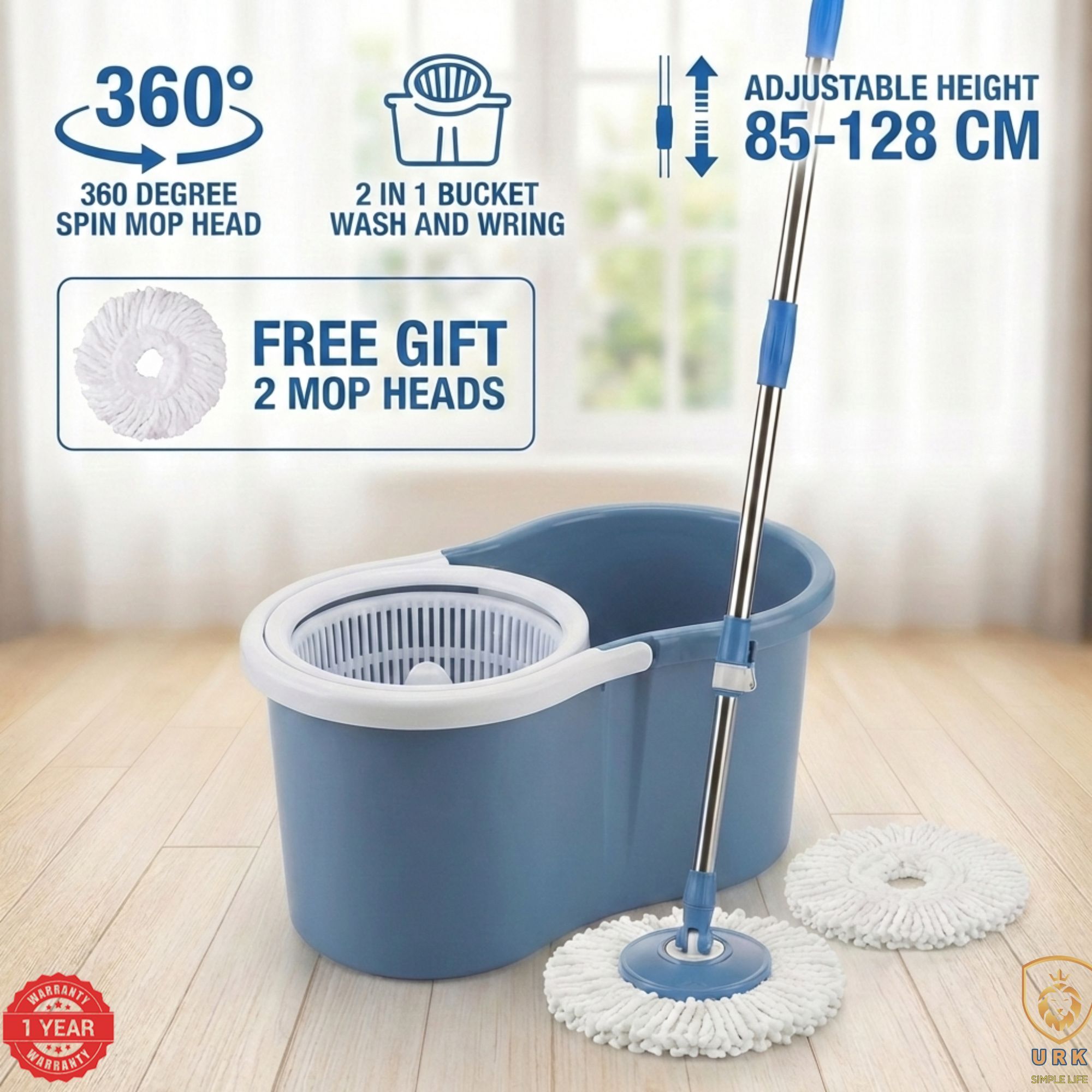 URK Magic Spin Mop 6 360° & Bucket – Lightweight Power with Plastic Spinner