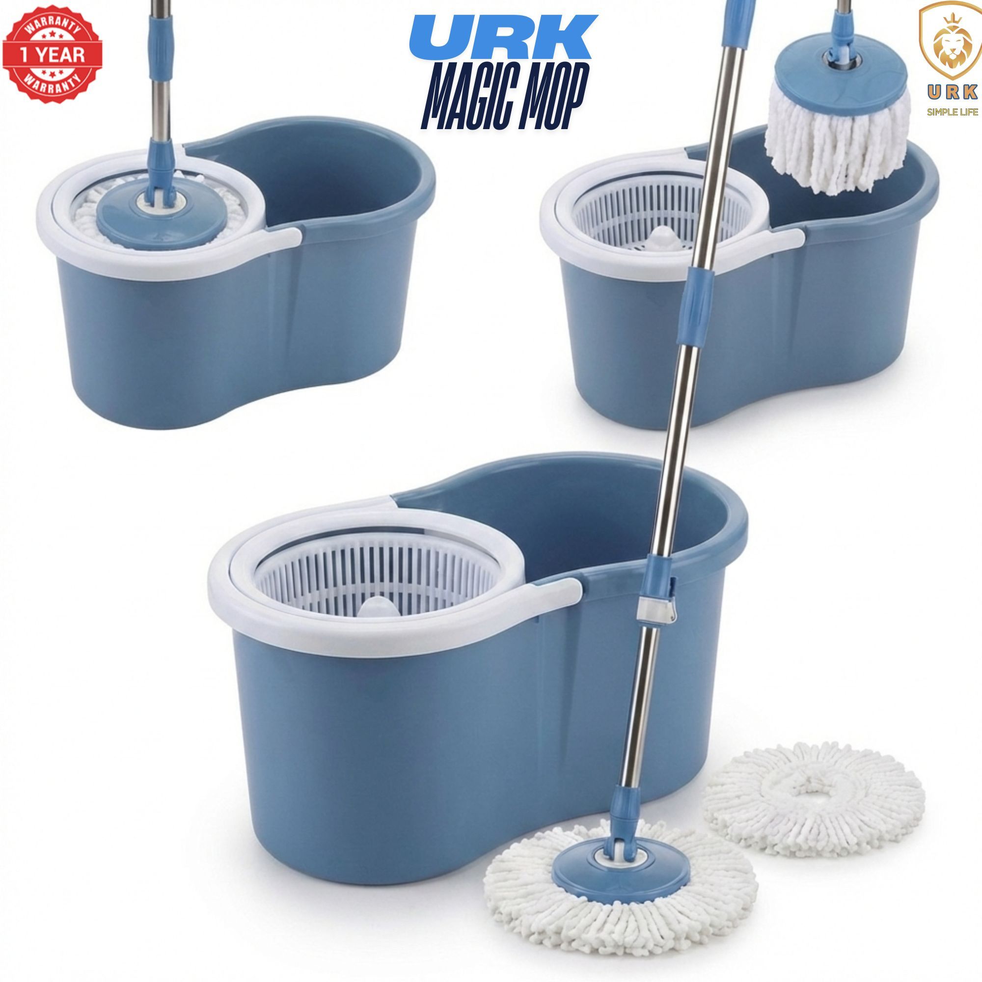 URK Magic Spin Mop 6 360° & Bucket – Lightweight Power with Plastic Spinner