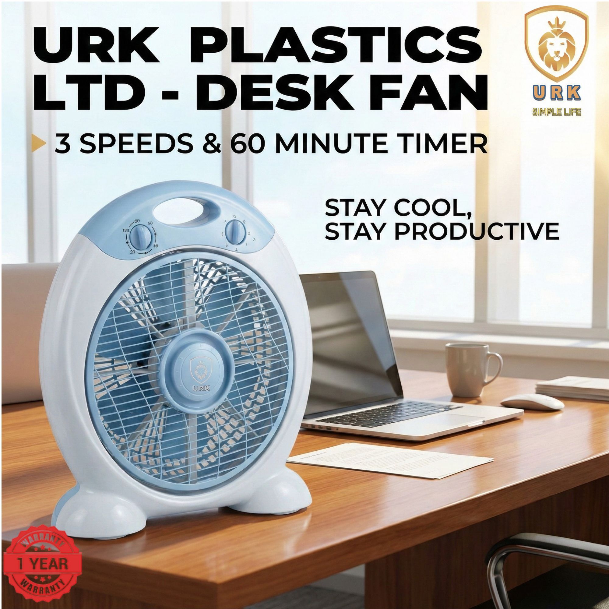 NEW URK-201 DESK & Table fan  With 3 Speeds