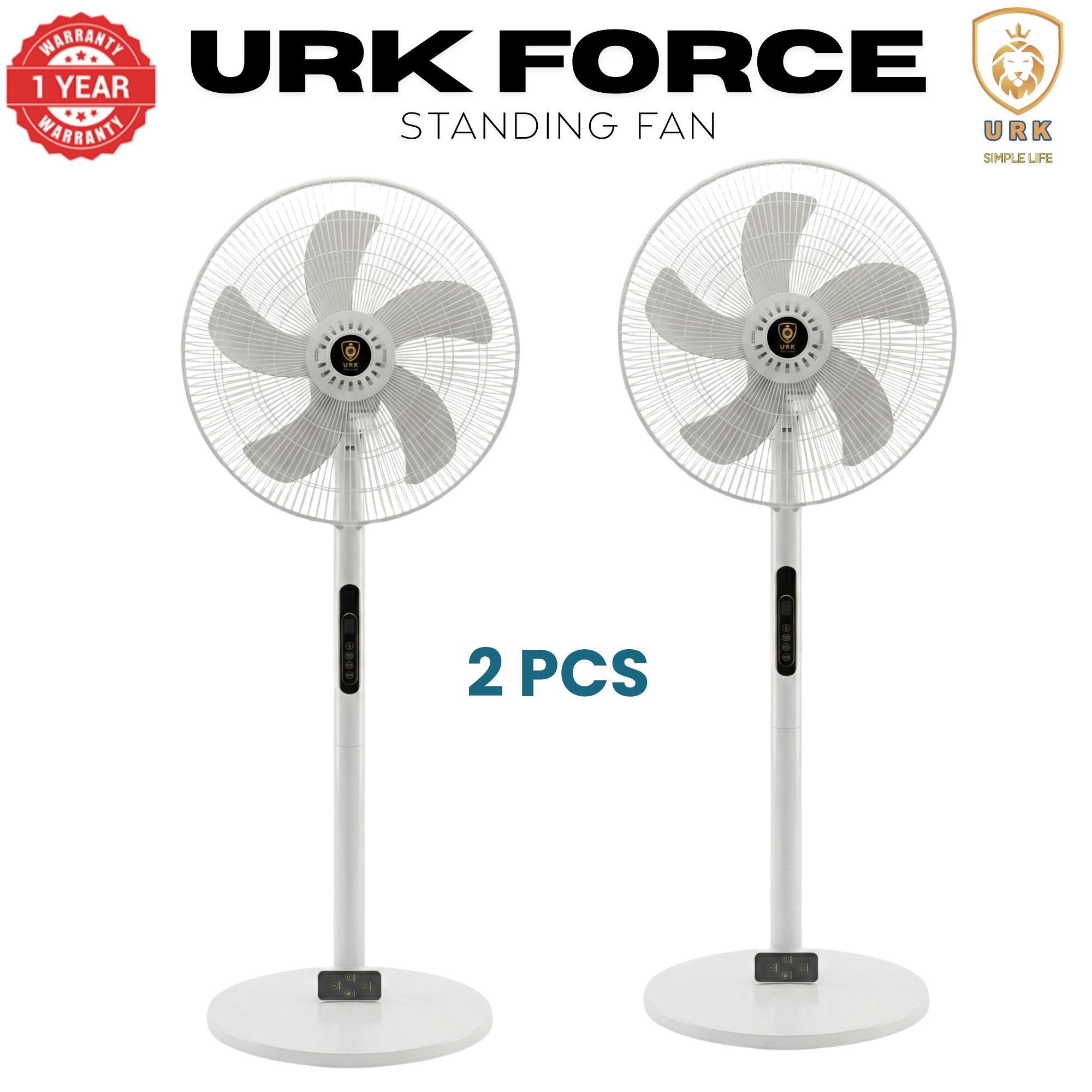 (2PCS) URK-8 Fan 16 Inch Floor Standing Fan with Height, Tilting Angle Adjustment support (2 PCS)