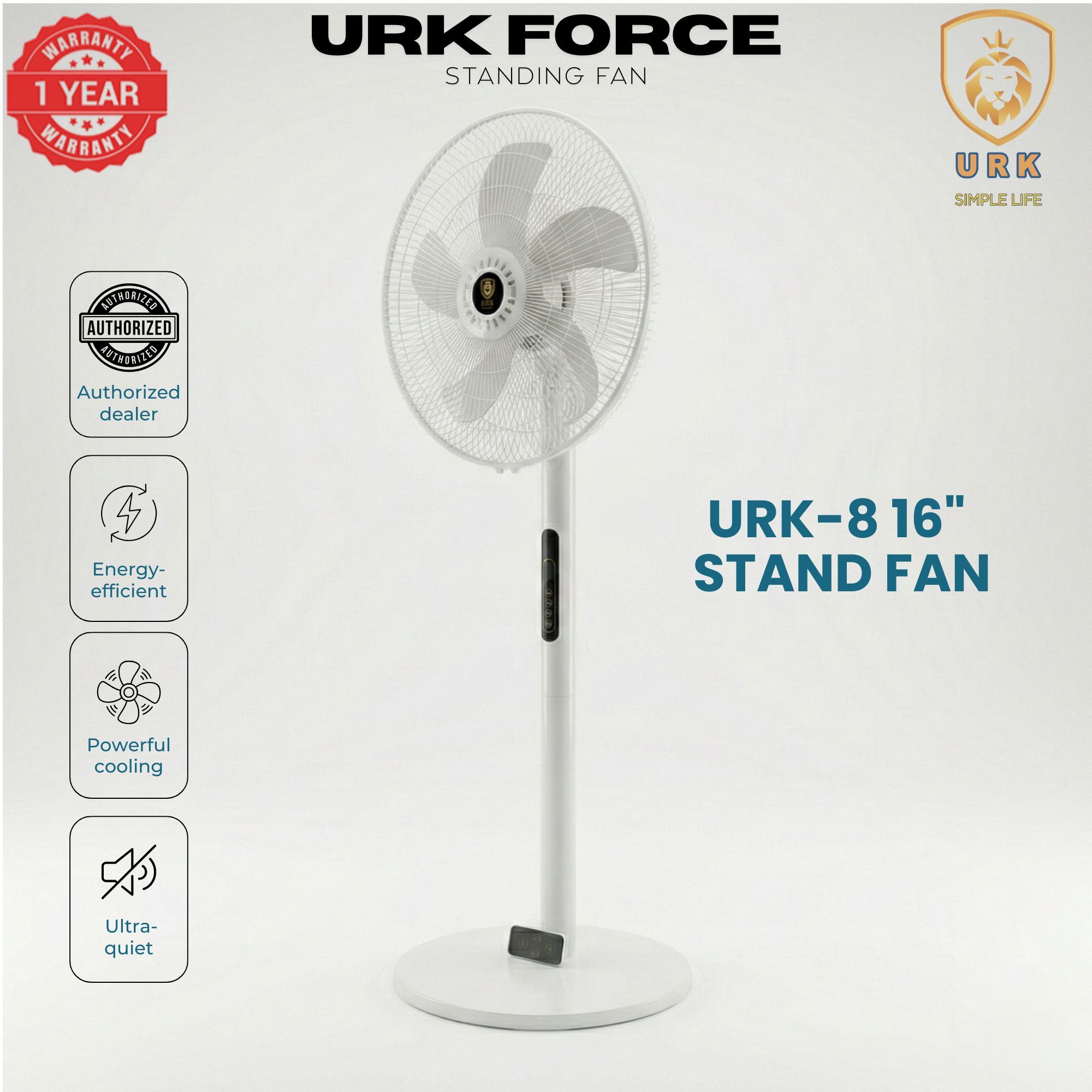 (2PCS) URK-8 Fan 16 Inch Floor Standing Fan with Height, Tilting Angle Adjustment support (2 PCS)