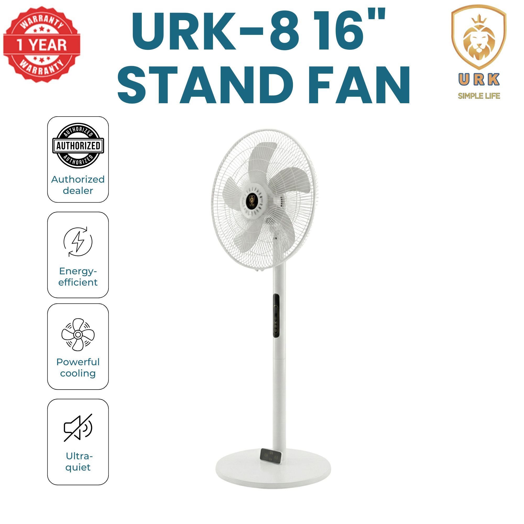 (2PCS) URK-8 Fan 16 Inch Floor Standing Fan with Height, Tilting Angle Adjustment support (2 PCS)